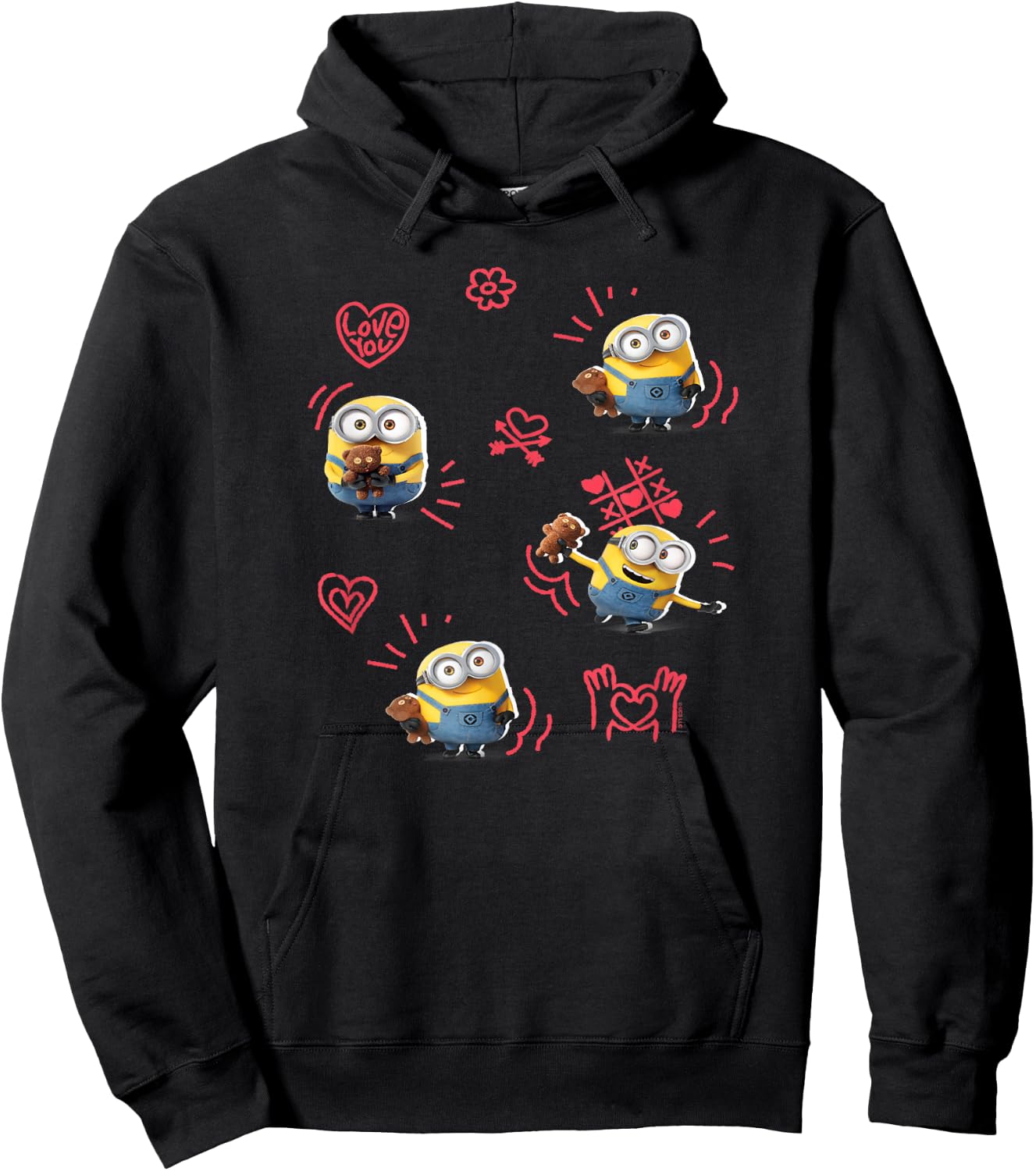 Minions Valentine's Day Bob and Teddy Bear Jumble Hoodie - Hoodie | Black