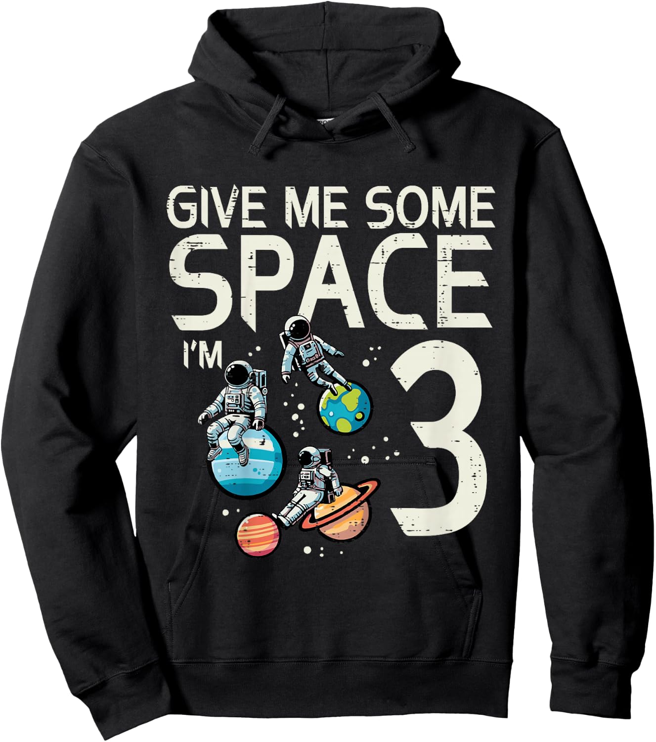 Kids 3rd Birthday Astronaut Give Me Space 3 Years Old Boys Kids Hoodie - Hoodie | Black