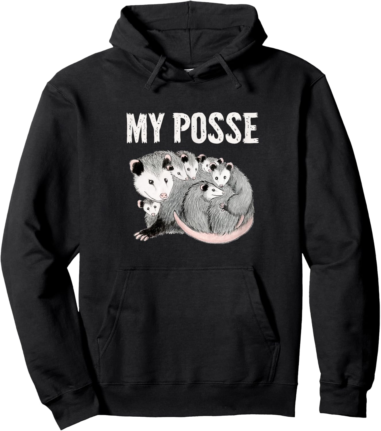 My Posse Funny Mom Opossum with Baby Possums Hoodie - Hoodie | Black