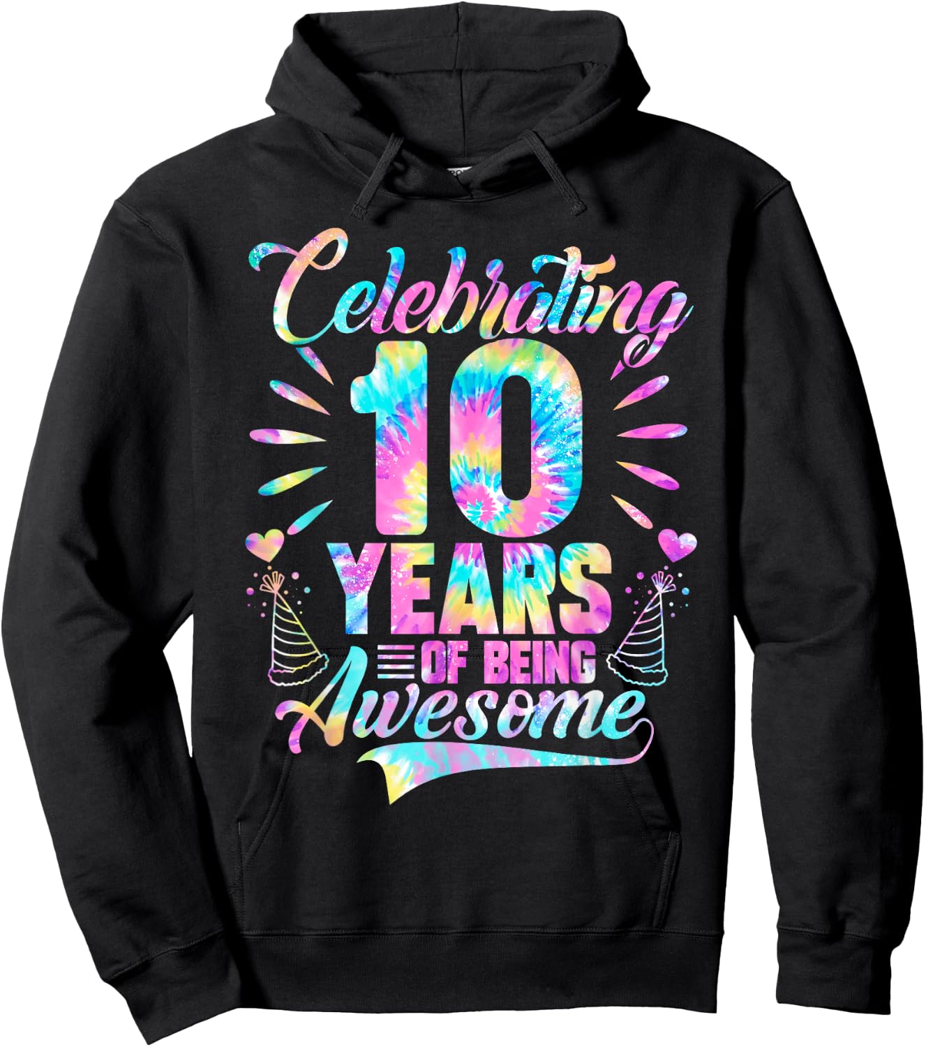 Celebrating 10 Year Of Being Awesome With Tie-dye Graphic Hoodie - Hoodie | Black