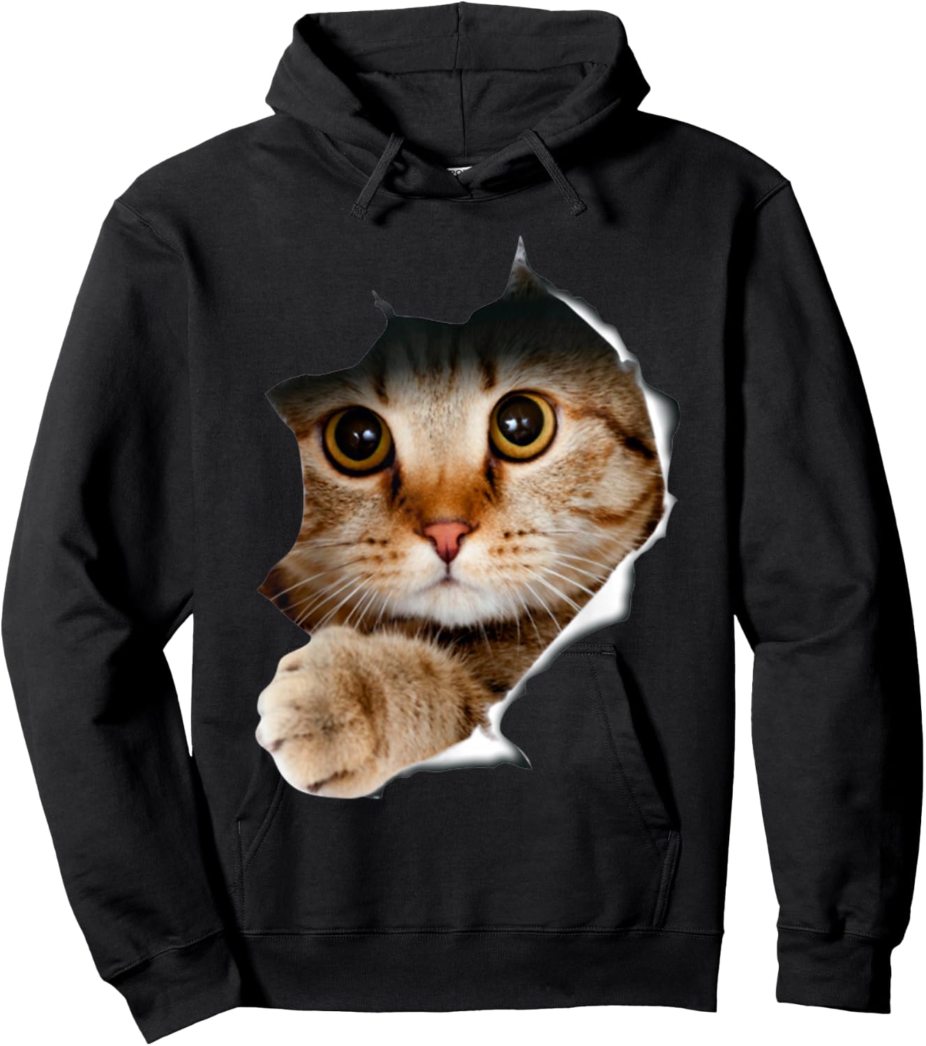 Cat Shirt, Cat , Cat Torn Cloth Shirt, Kitten,Kitty Hoodie - Hoodie | Black