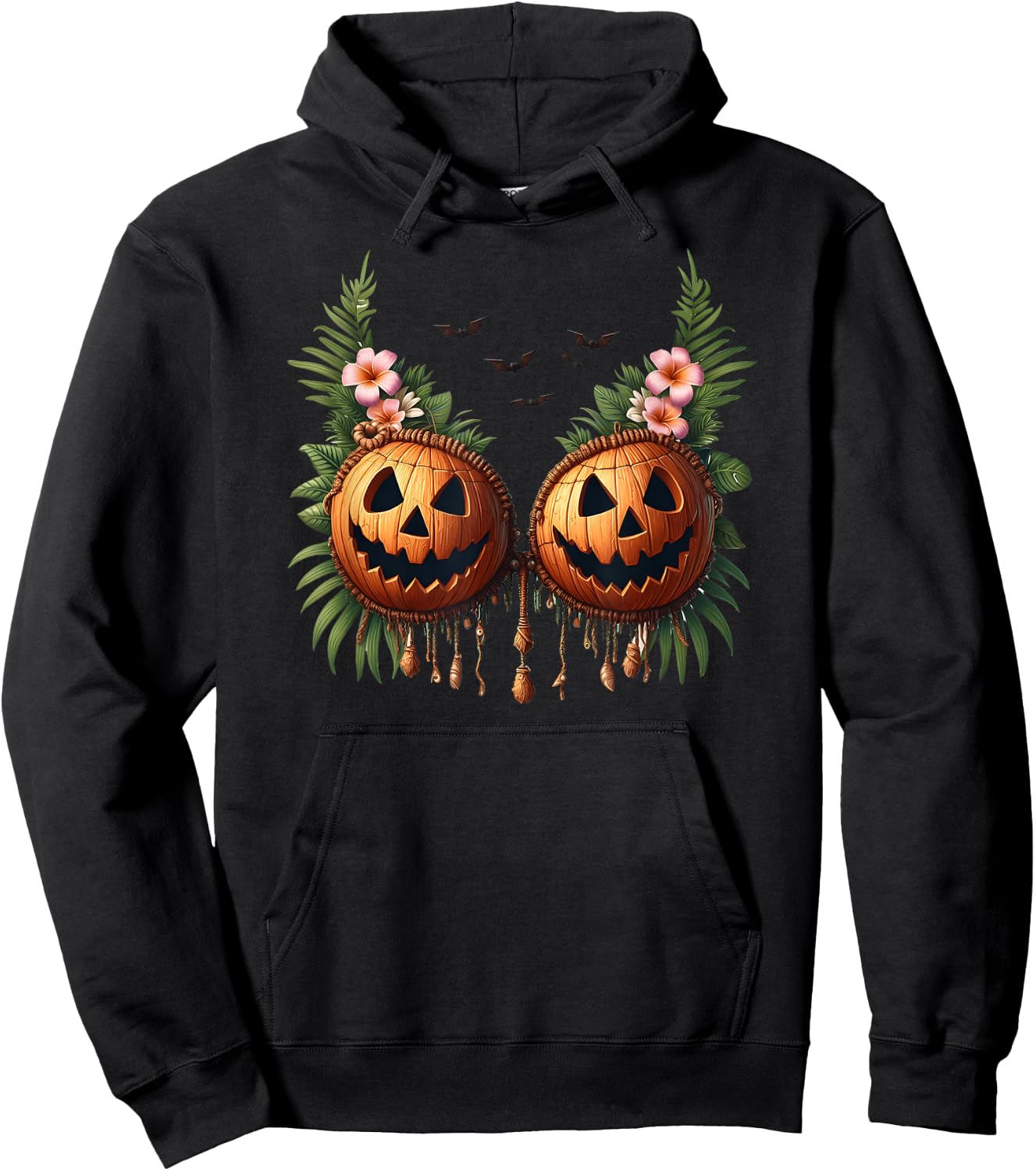 Hawaiian Coconut Shell Bra Pumpkin Jack O Lantern Halloween Hoodie - Hoodie | Black