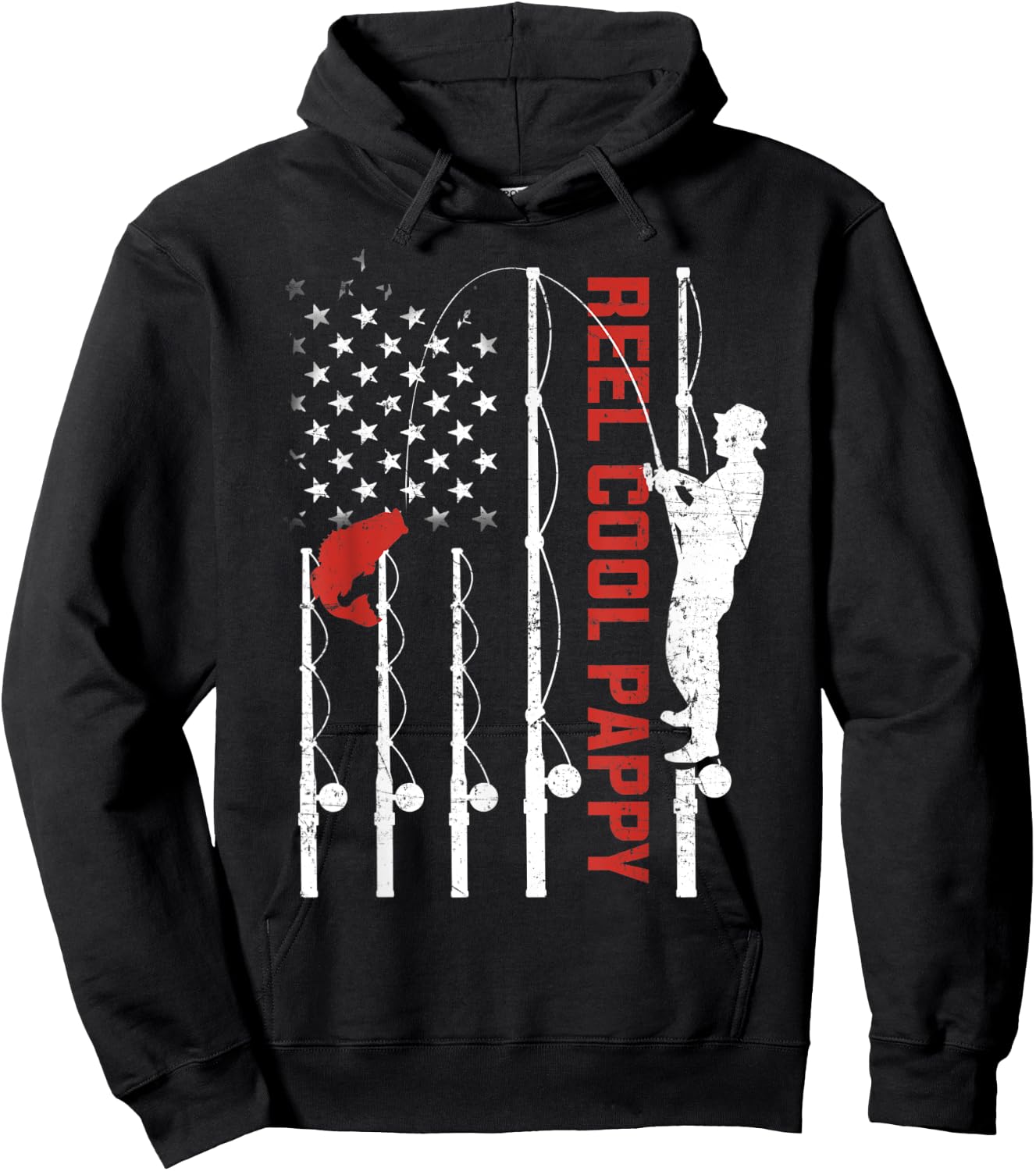 Reel Cool Pappy American Flag Fish Fishing Fathers Day Men Hoodie - Hoodie | Black