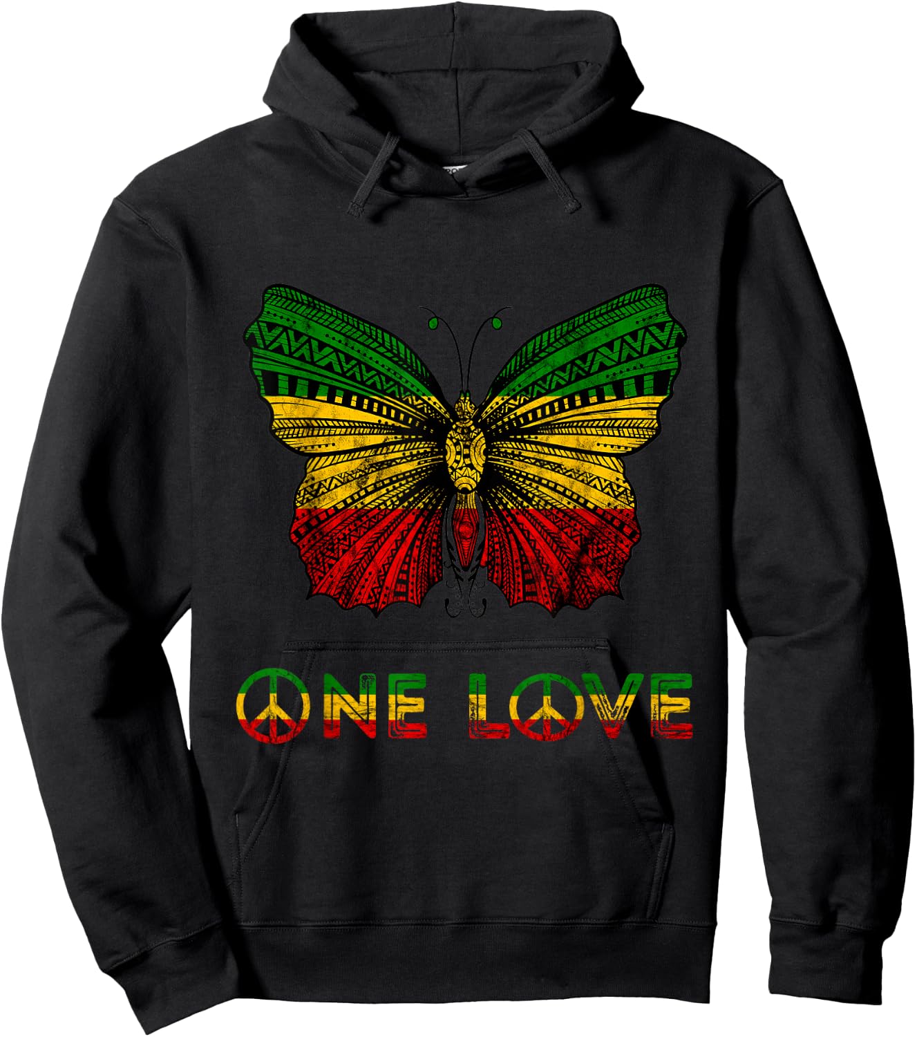 One Pride Love Rasta Butterfly Reggae Hippie Rastafari Roots Hoodie - Hoodie | Black