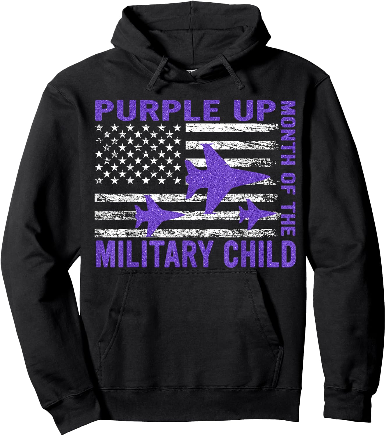 Purple Up Military Child Month USA Flag Hoodie - Hoodie | Black