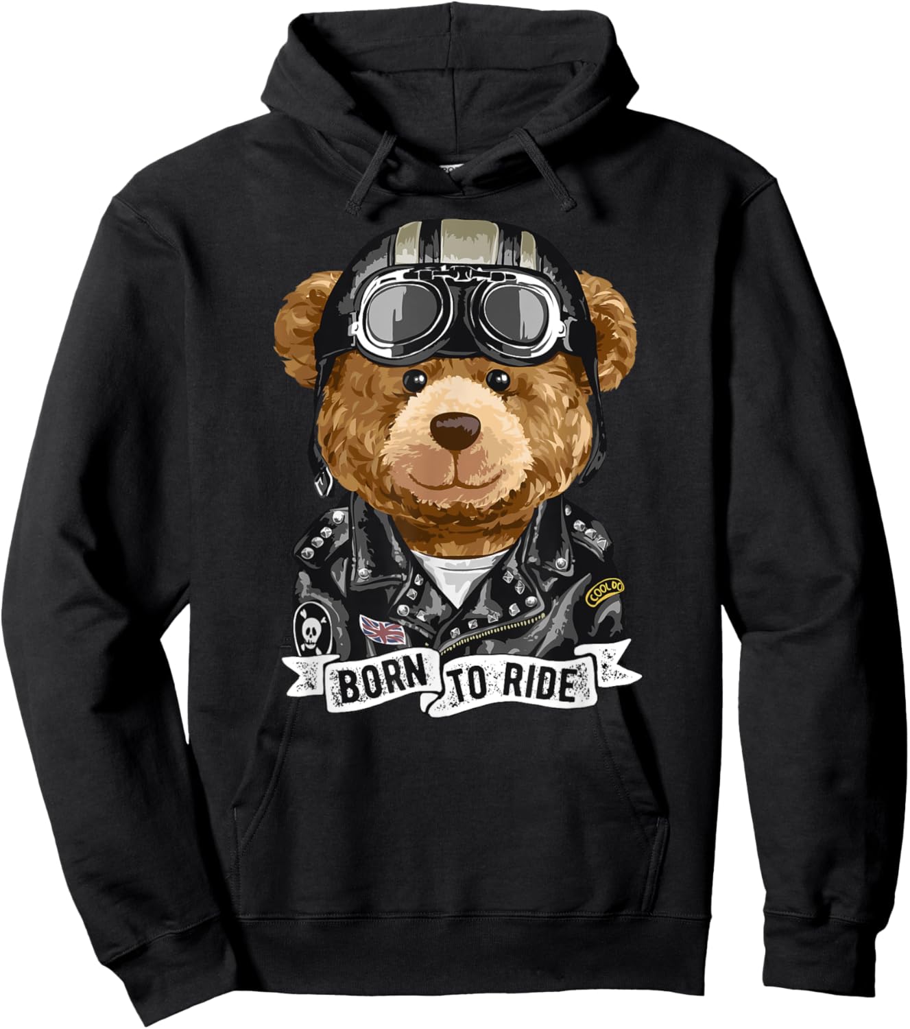 Cute Teddy Bear Old School Biker Hoodie - Hoodie | Black