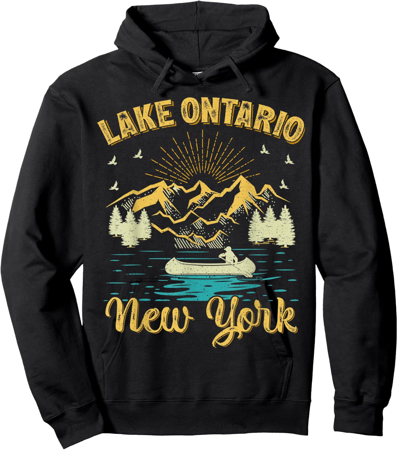 Summer Vacation Retro Mountain New York Ontario Lake Men Women Kids Hoodie - Hoodie | Black