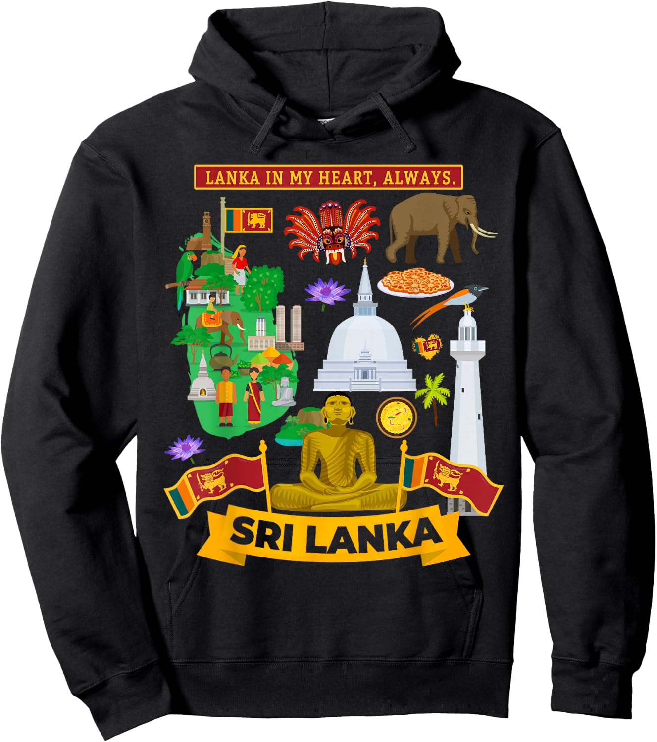 Sri Lanka Heritage Outfit Idea for Kids & Sri Lankan Flag Hoodie - Hoodie | Black