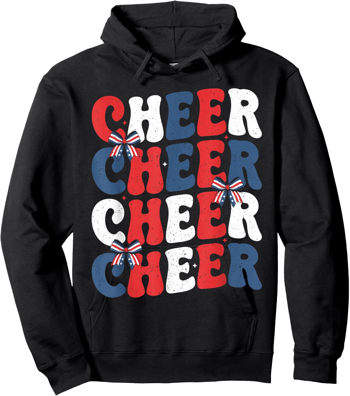 Cheerleader 4th of July Bow Patriotic Cheer USA Bow Hoodie - Hoodie | Black