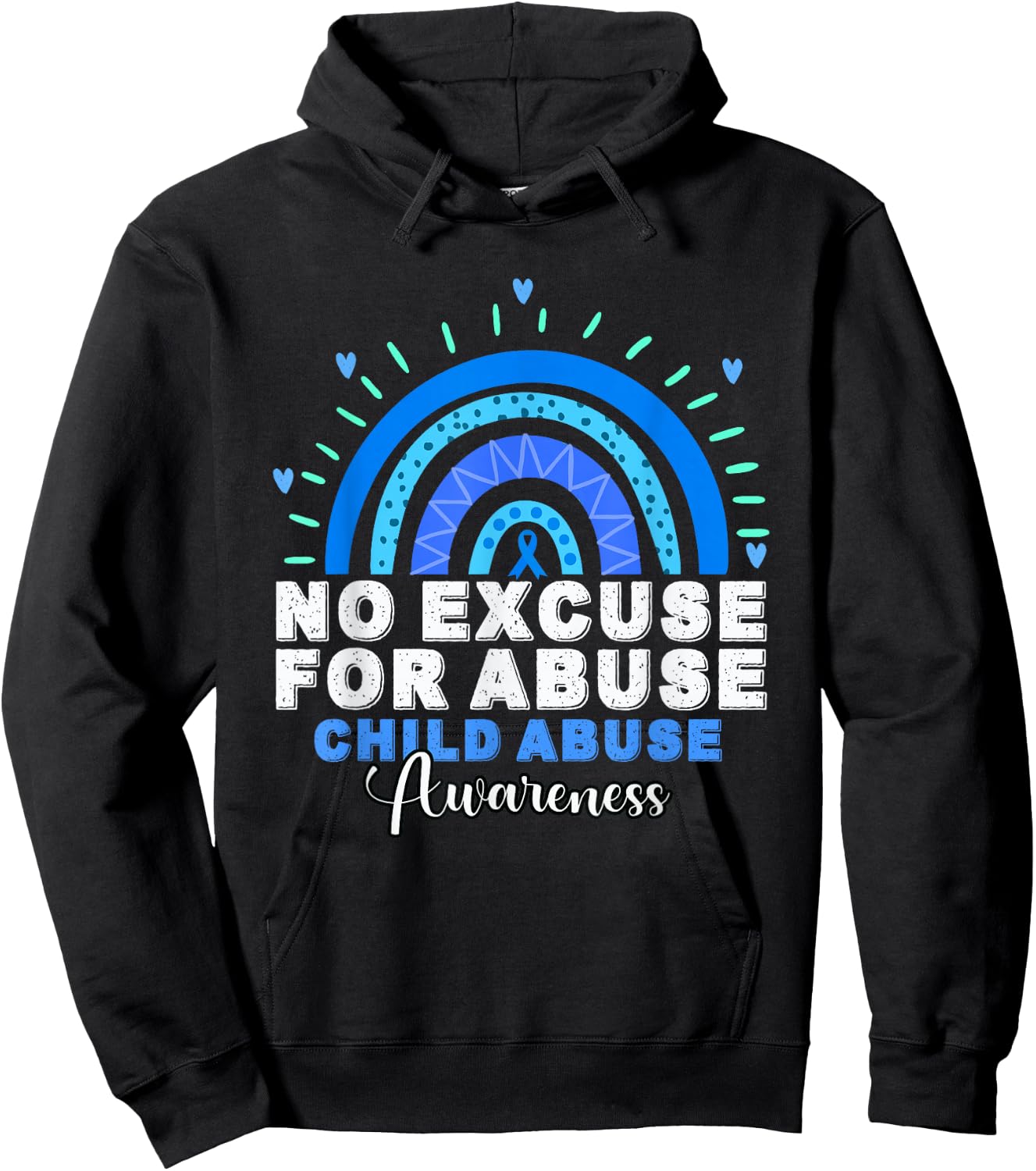 No For Child Abuse Excuse Prevention Month April Blue Ribbon Hoodie - Hoodie | Black