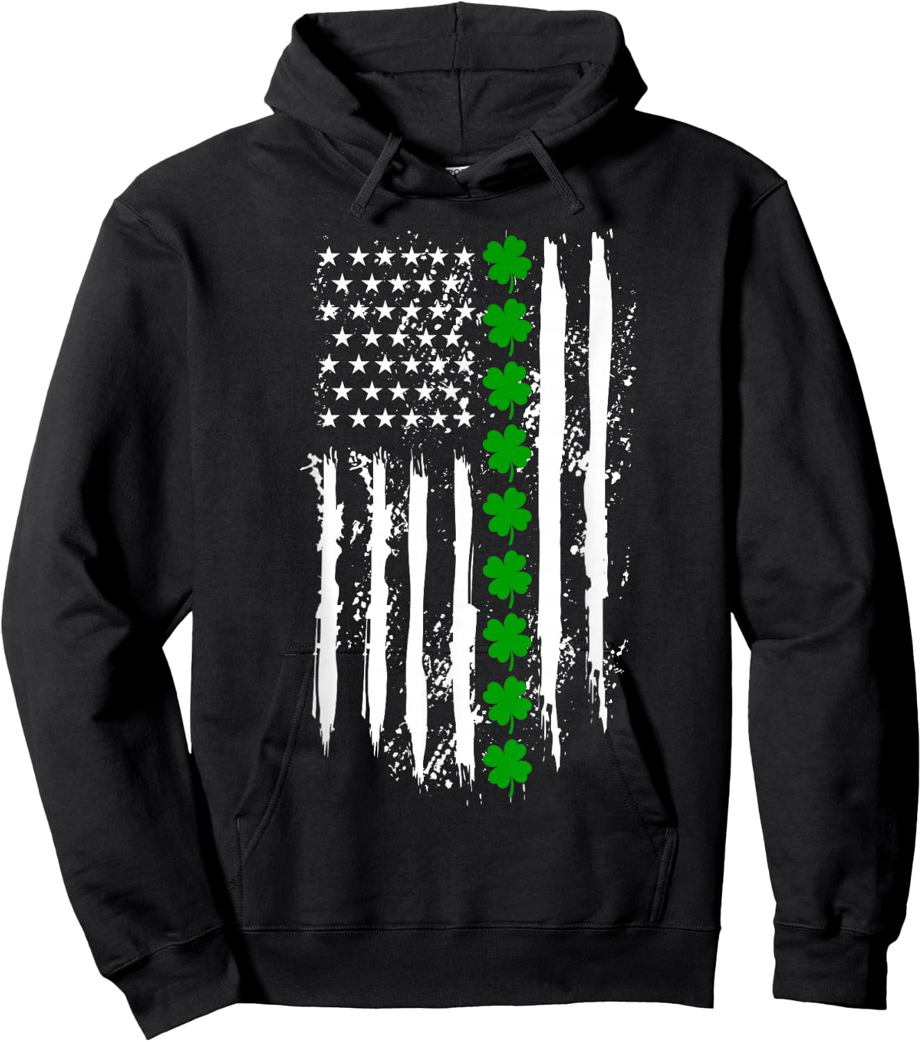 St Patricks Day Green Clover US American Flag Patriotic Love Hoodie - Hoodie | Black