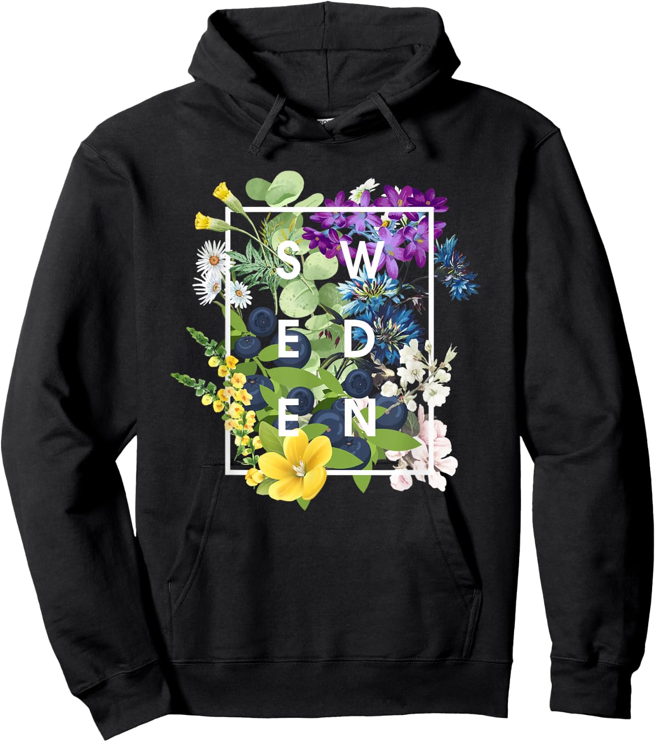 Flowers of Sweden Word Art - Swedish Pride Hoodie - Hoodie | Black