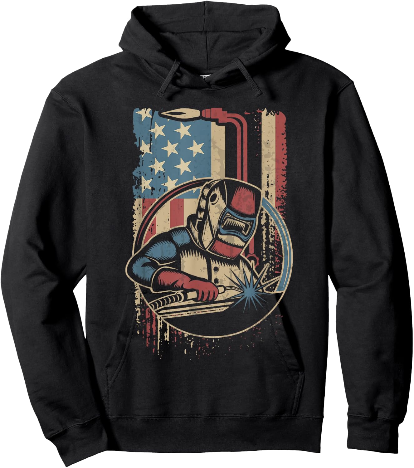 Weld Funny Welder Welding Vintage American Flag Welders Gift Hoodie - Hoodie | Black