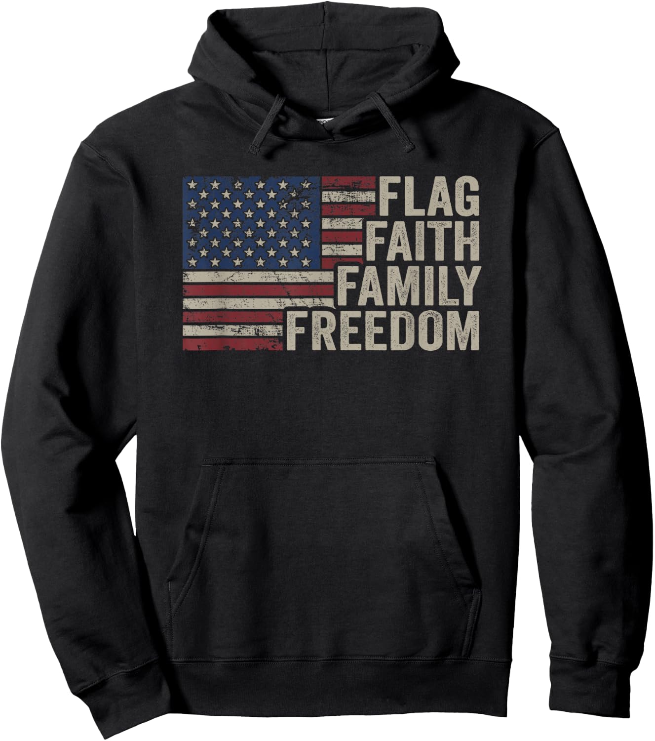 Flag Faith Family Freedom - Vintage Christian USA Flag Hoodie - Hoodie | Black