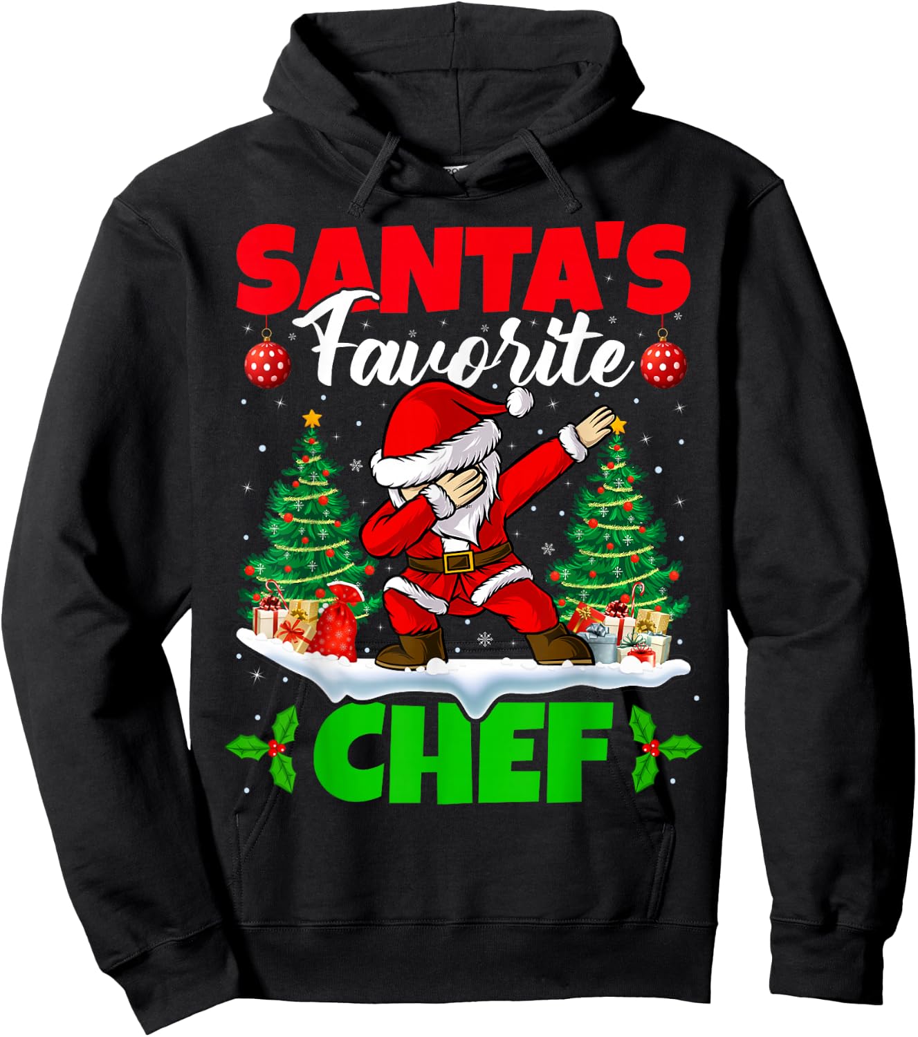 Xmas Dabbing Santa's Favorite Chef Christmas Hoodie - Hoodie | Black