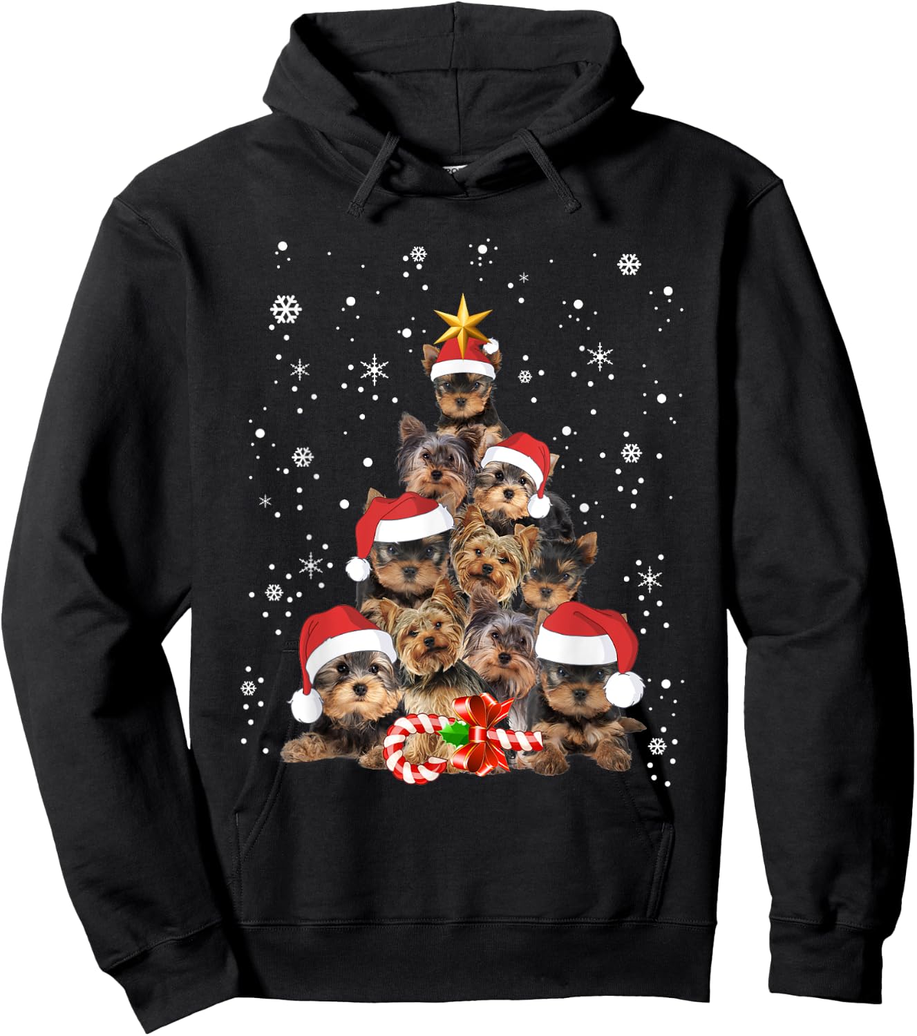 Yorkie Dogs Tree Christmas Sweater Xmas Pet Animal Dog Lover Hoodie - Hoodie | Black