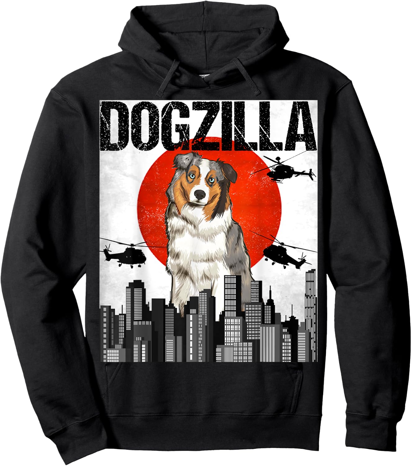 Chienzilla Dogzilla Japanese Australian Shepherd Dog Men Women Hoodie - Hoodie | Black