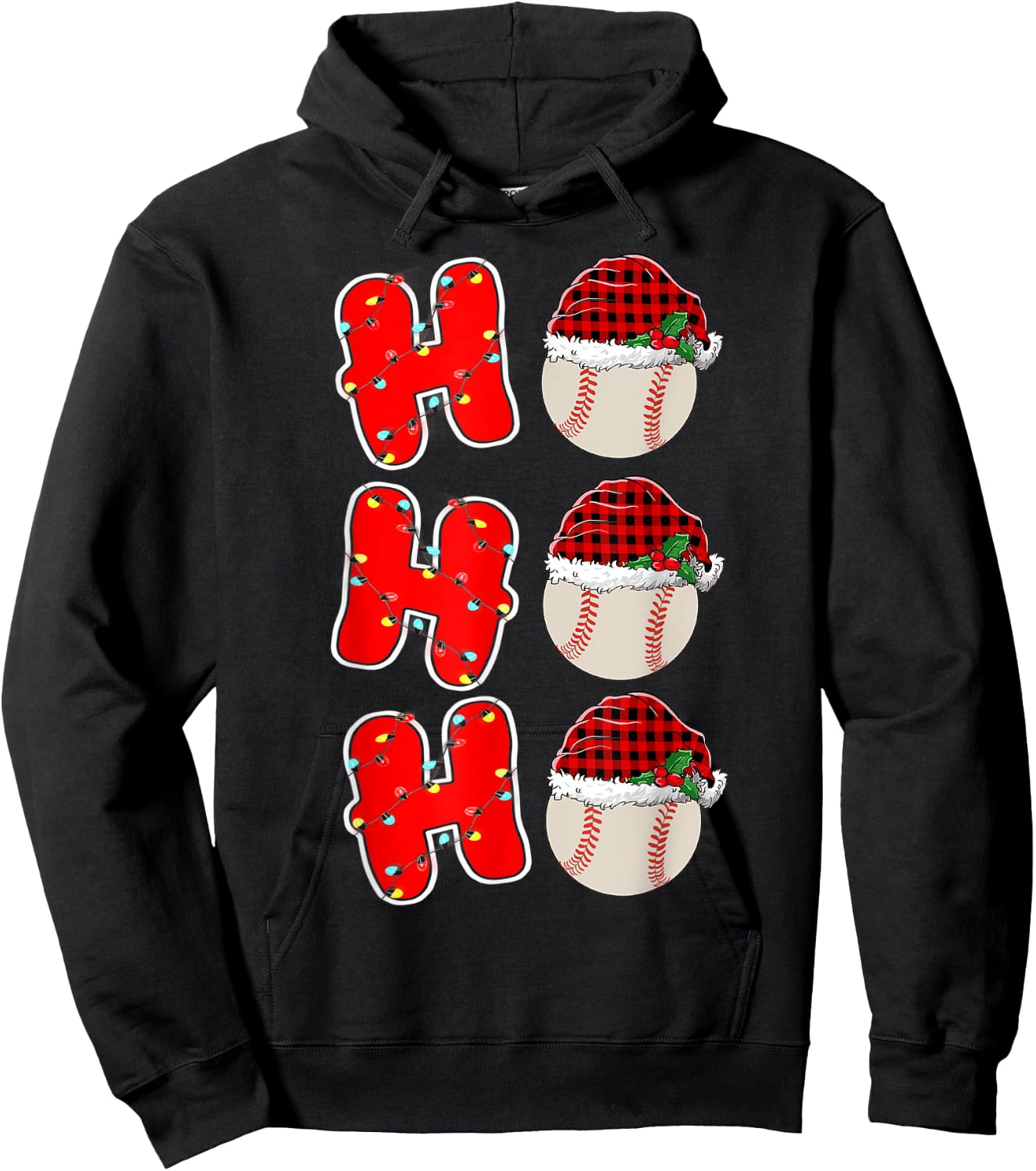 Ho-Ho-Ho Santa Red Plaid Claus Christmas Pajama Baseball Hoodie - Hoodie | Black