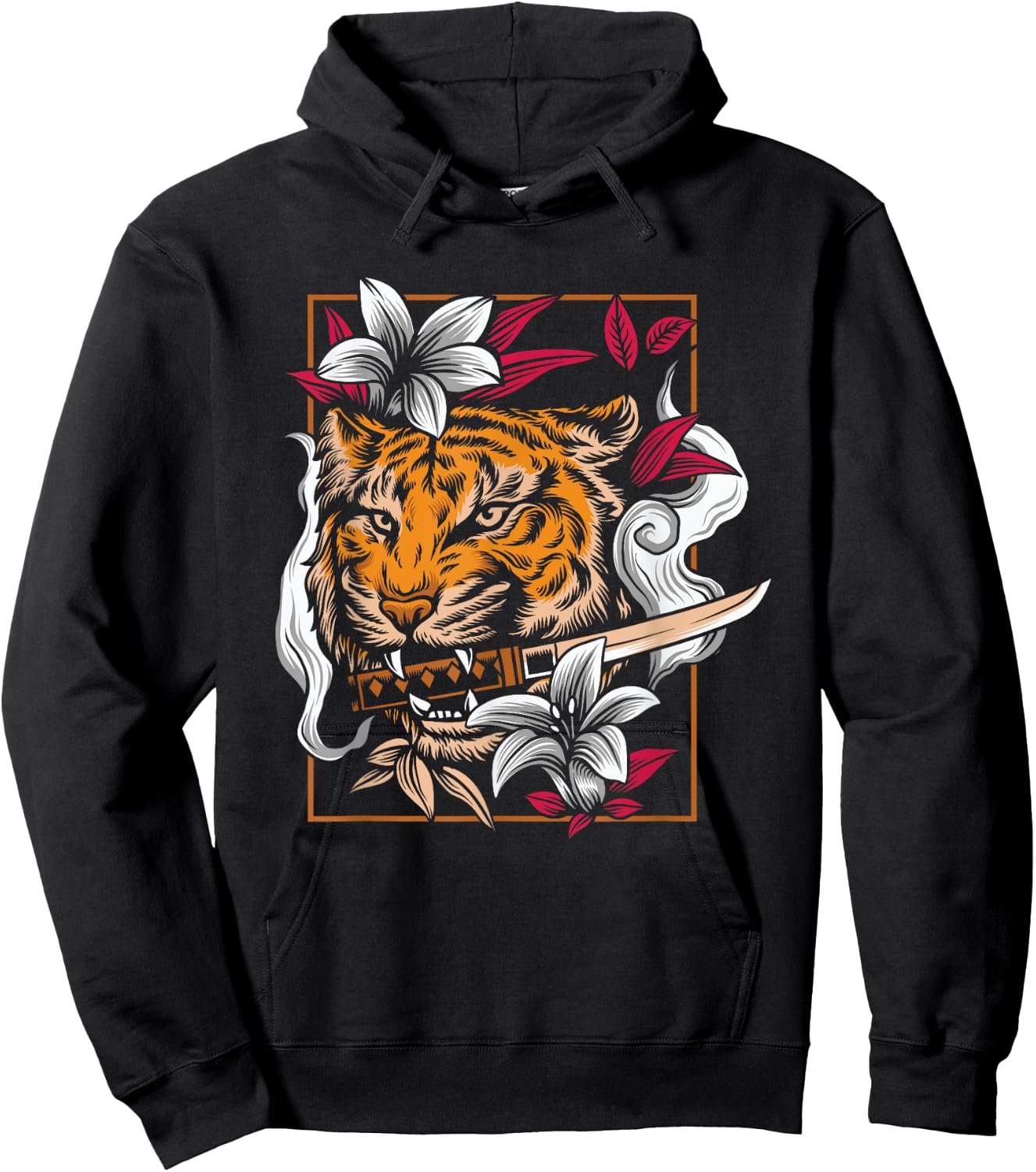 Dancing Tiger Japanese Asian Art Inspired Cartoon Graphic Hoodie - Hoodie | Black