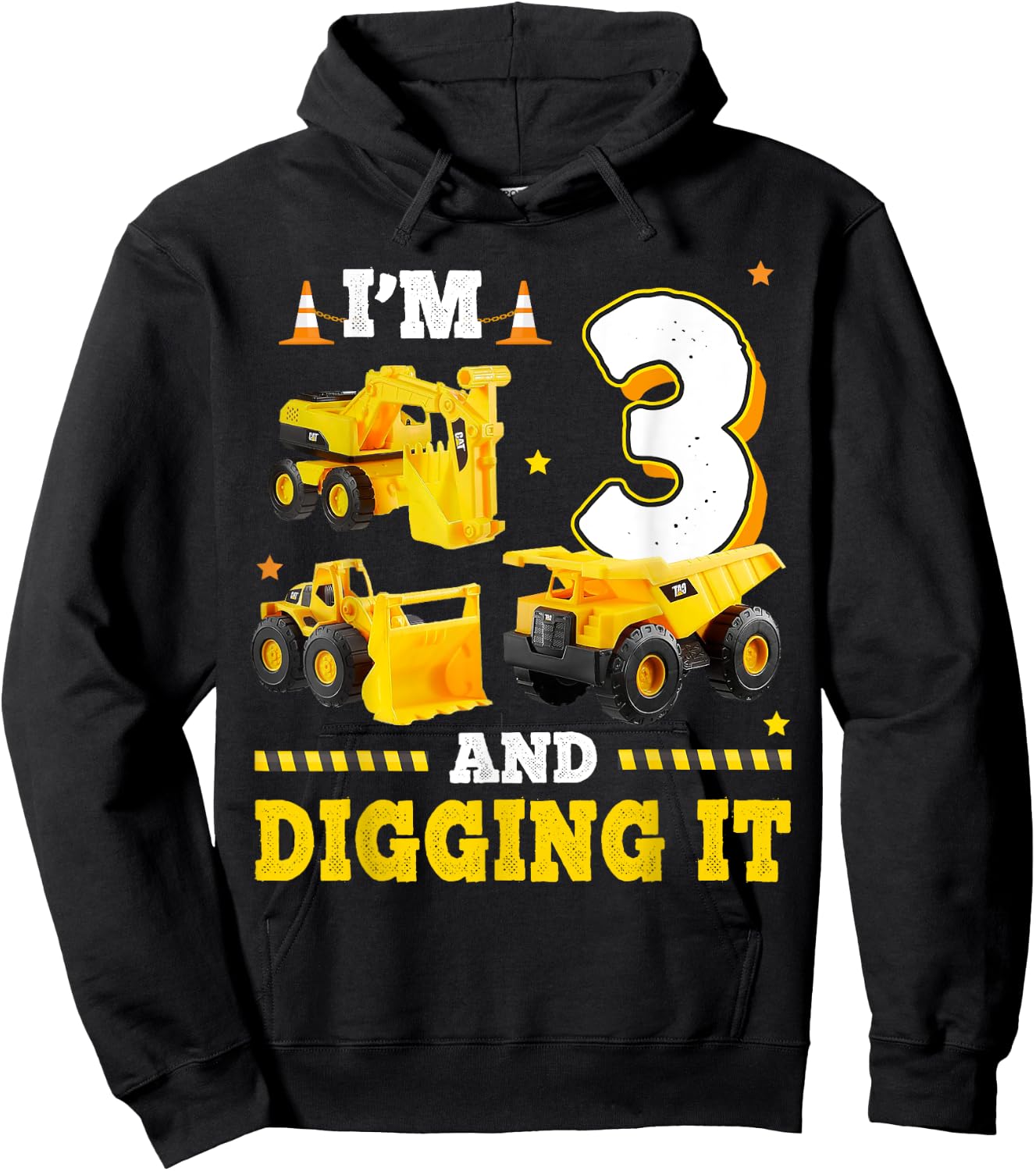 3rd Birthday Construction I'm 3yr And Digging It 3 Years Old Hoodie - Hoodie | Black