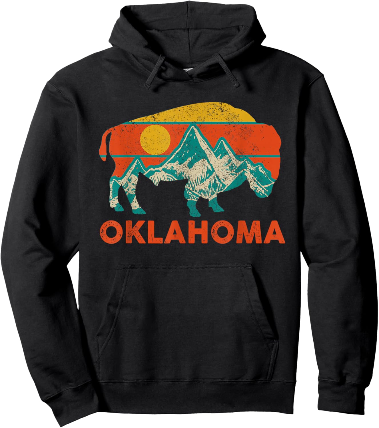 Oklahoma Vintage Bison Buffalo National Park Souvenir Hoodie - Hoodie | Black