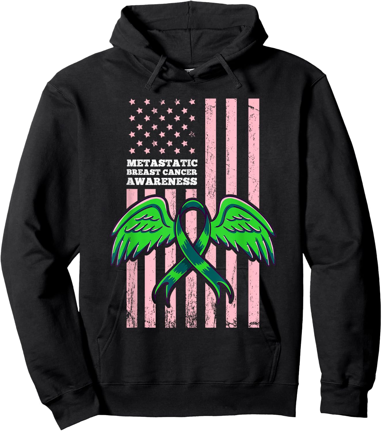 Metastatic Breast Cancer Awareness Ribbon Flag Hoodie - Hoodie | Black