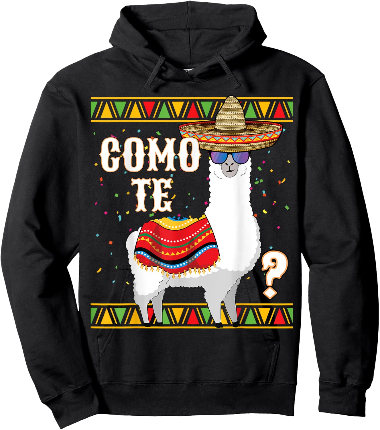 Como te Llama Mexican Sombrero Funny Cinco de Mayo Llama Hoodie - Hoodie | Black