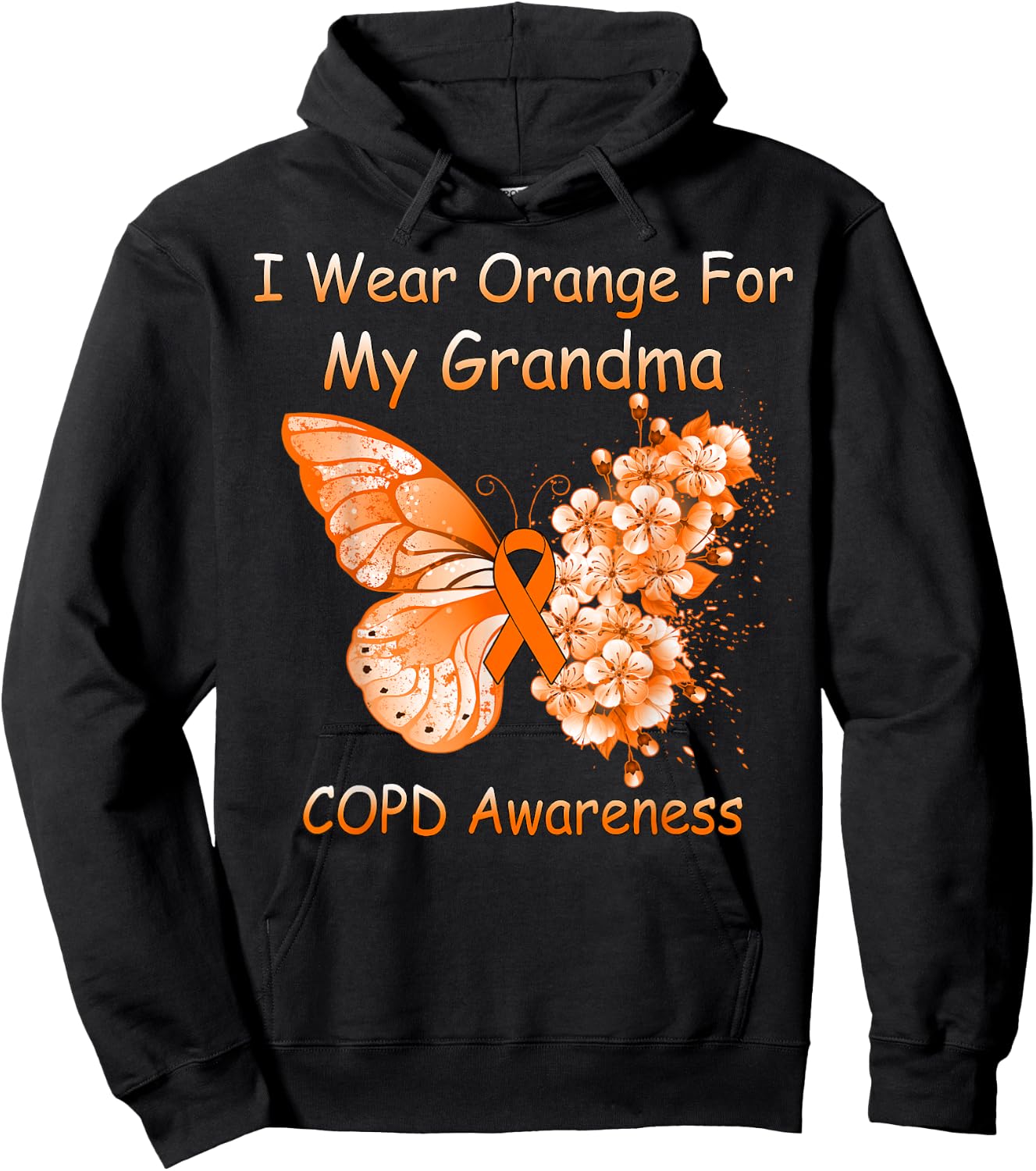 Butterfly I Wear Orange For My Grandma COPD Awareness Hoodie - Hoodie | Black