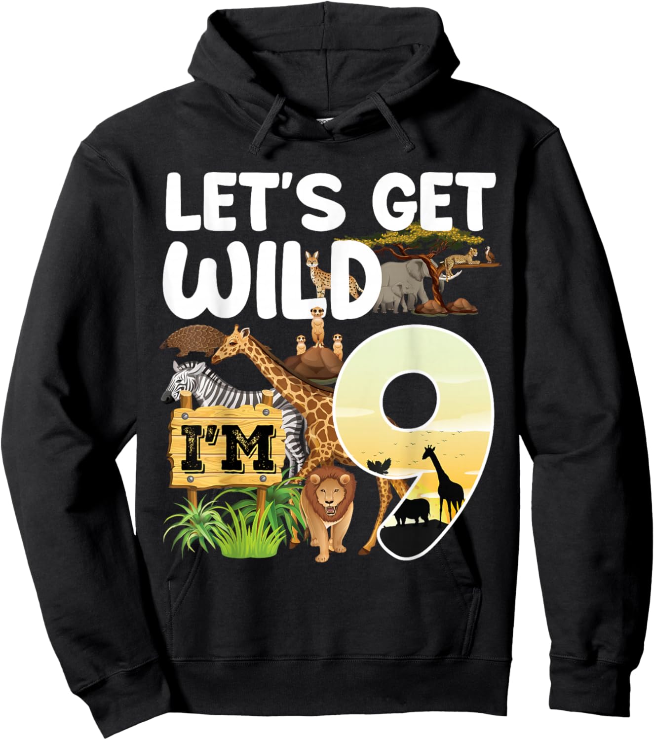 9 Year Old Zoo Birthday Safari Jungle Animal 9th B-day Hoodie - Hoodie | Black