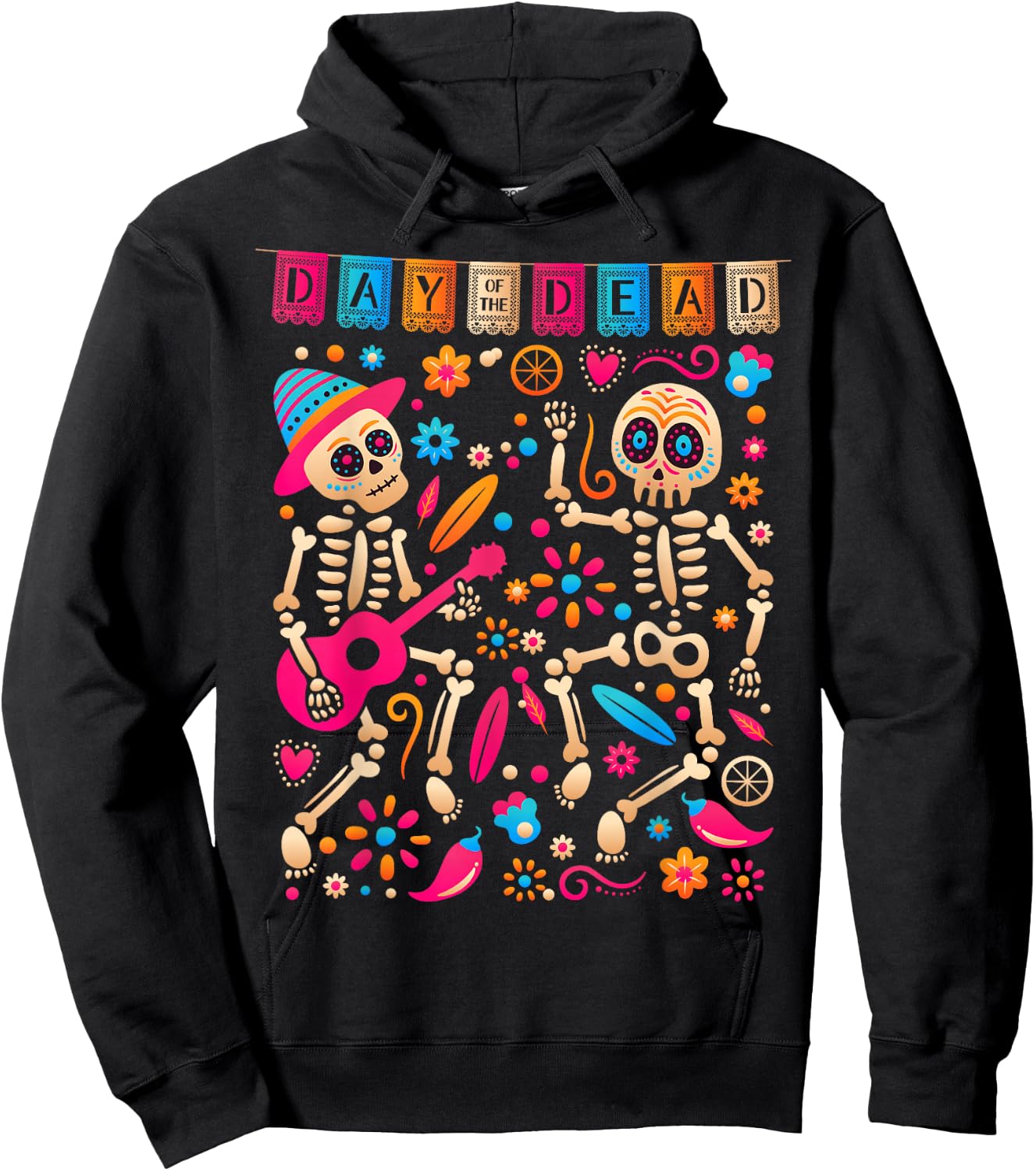 Colorful Dancing Mexican Skeletons - Cute Day Of The Dead Hoodie - Hoodie | Black