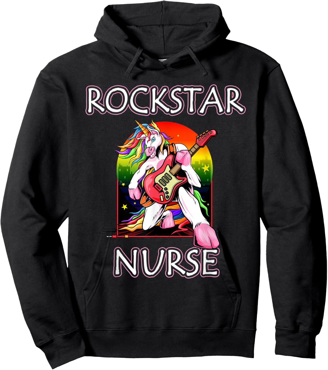 Unicorn Nurse Rockstar Rock Guitar Music Band Nursing Hoodie - Hoodie | Black