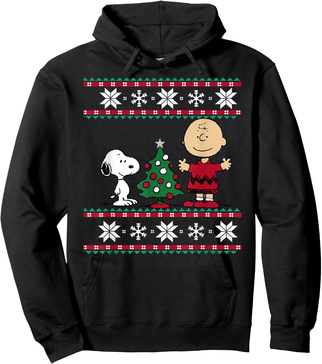 Peanuts Snoopy and Charlie Christmas tree Short Sleeve Blue Hoodie - Hoodie | Black