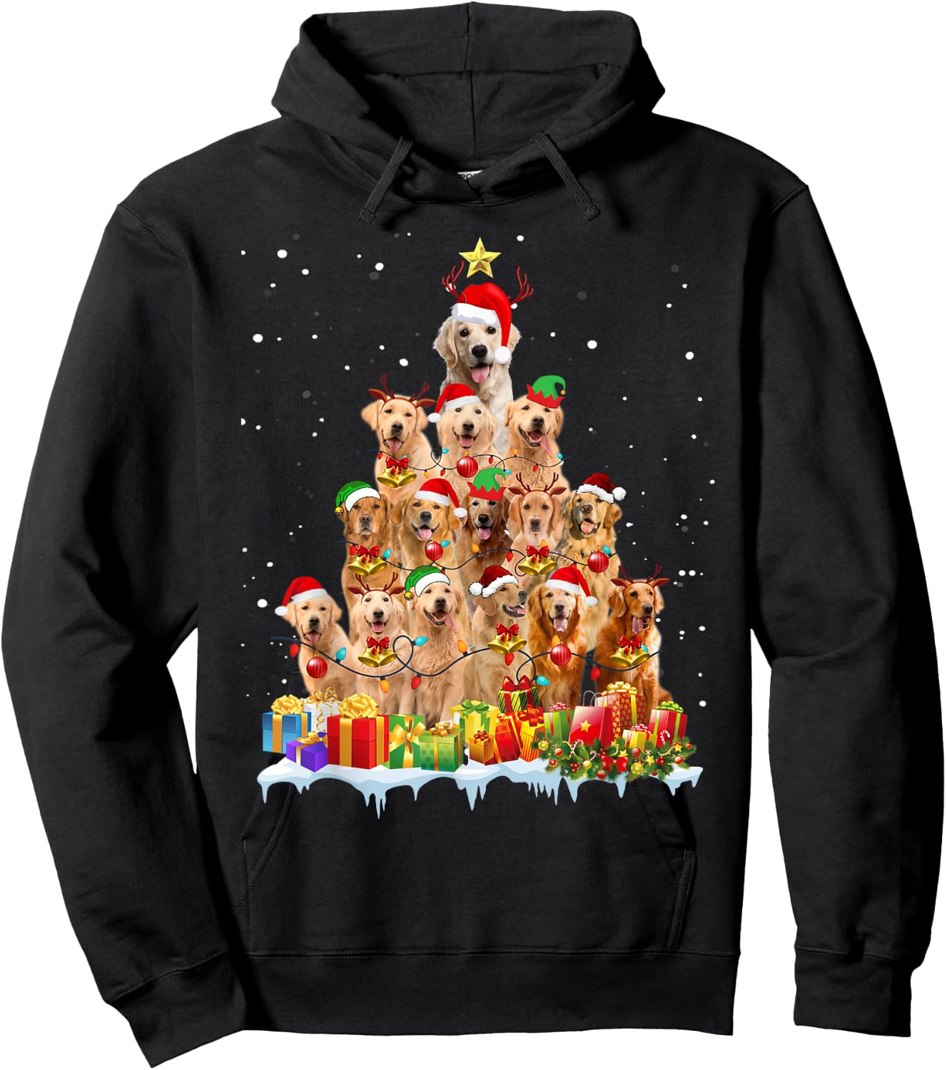 Golden Retriever Christmas Tree Matching Pajamas Dog Lovers Hoodie - Hoodie | Black