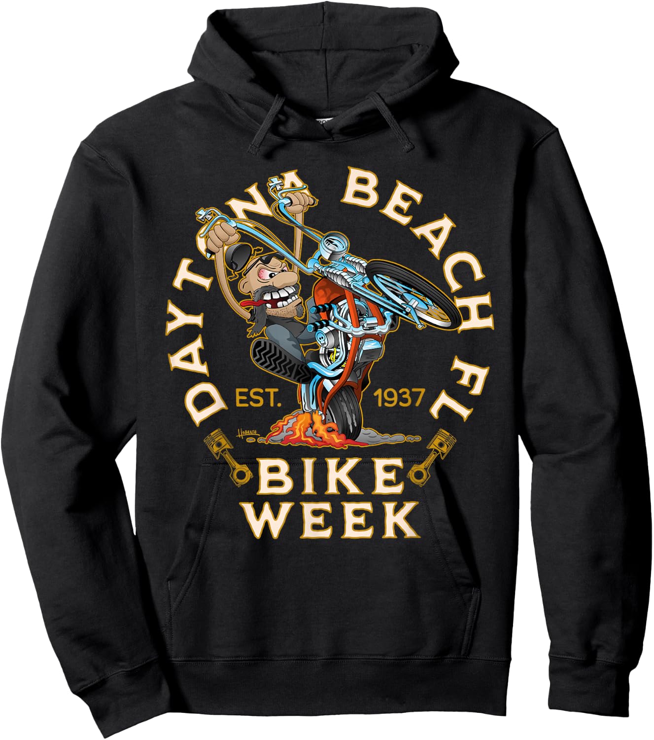 Daytona Beach Florida Bike Week Funny Motorcycle Cartoon Hoodie - Hoodie | Black