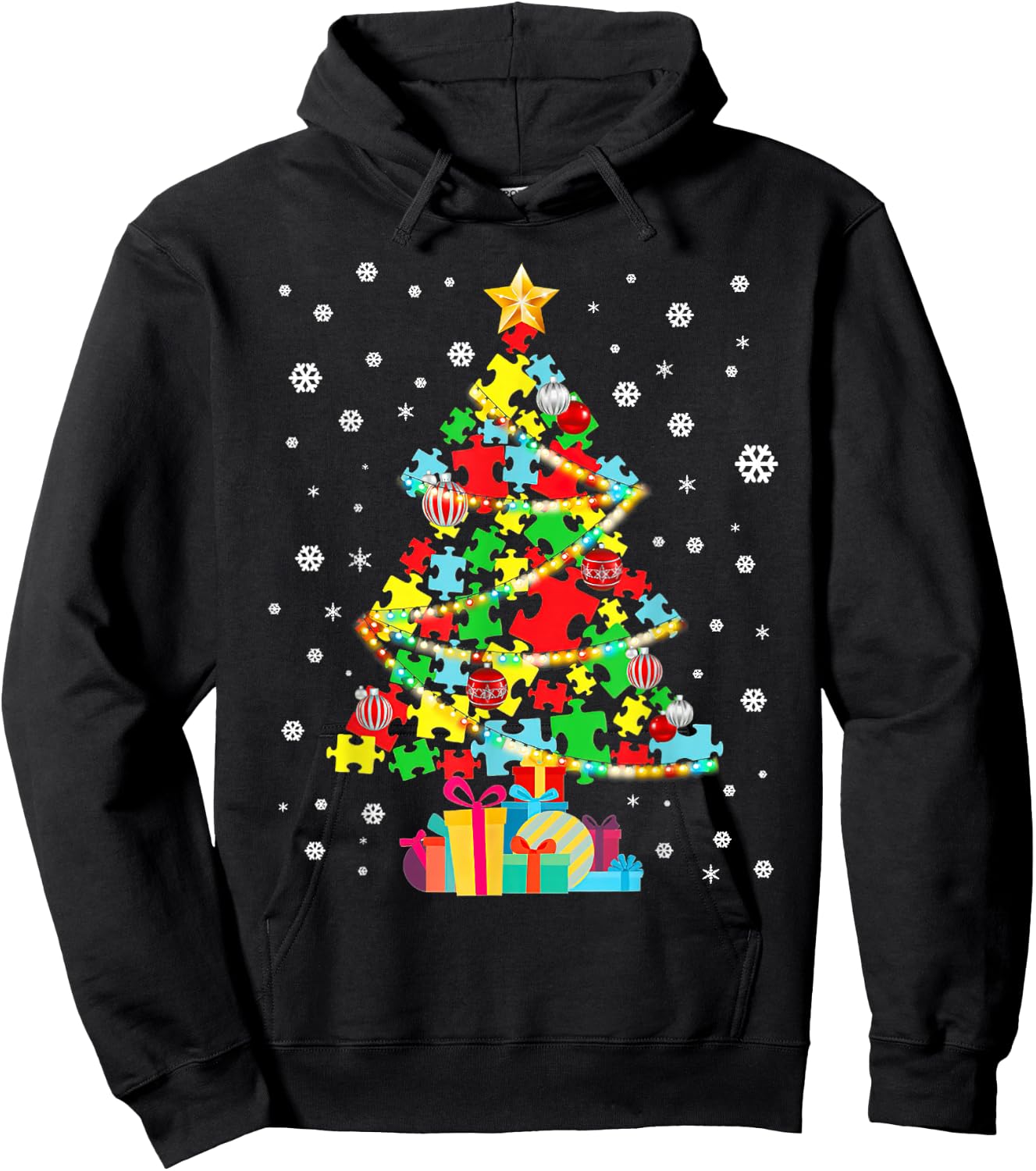 Autism Tree Christmas Pajama Autism Awareness Holiday Hoodie - Hoodie | Black