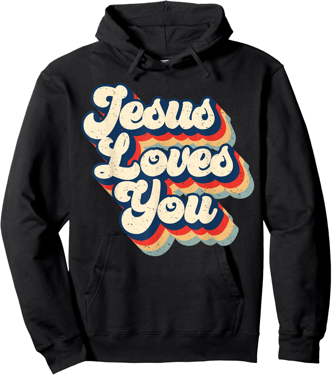 Jesus Loves Retro Vintage Christian Faith Hippie Hoodie - Hoodie | Black