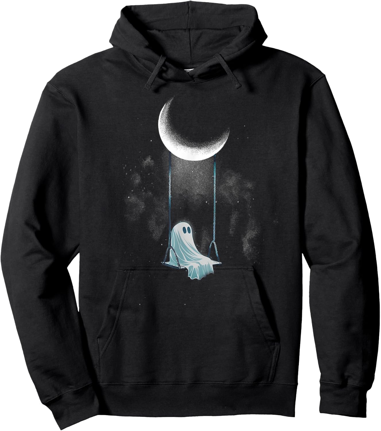 Spooky Ghost Swing Under Moon Lazy Halloween Costume Gothic Hoodie - Hoodie | Black