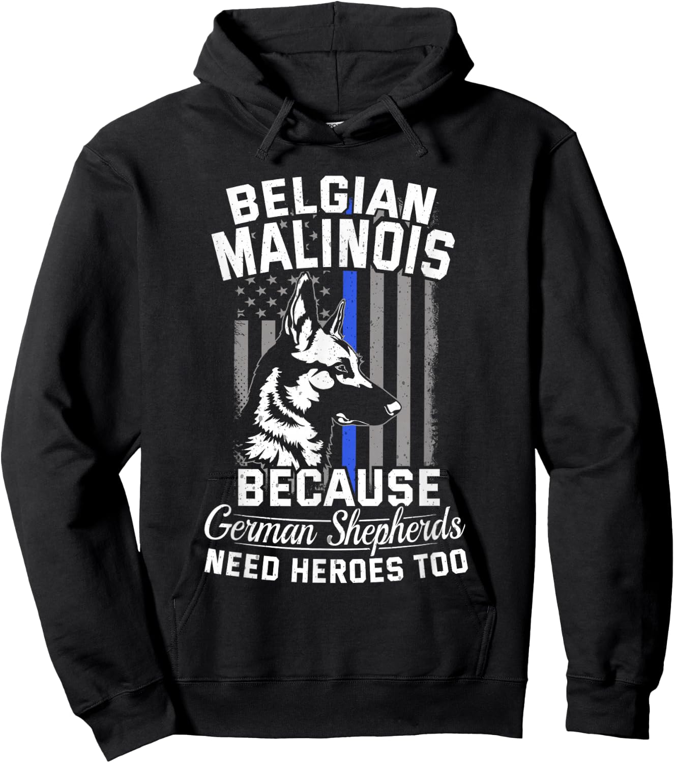 K9 Unit Malinois K9 Thin Blue Line Flag Police Dog Hoodie - Hoodie | Black