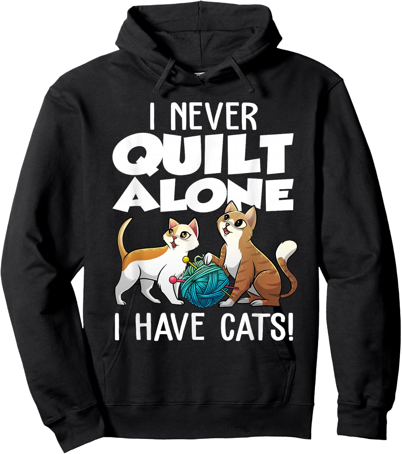 Cute Sewing Needleworking Animal Pun Humor Designs Funny Quilting Gift Cat Quilt Pet Lover Quilter Black Hoodie - Hoodie | Black