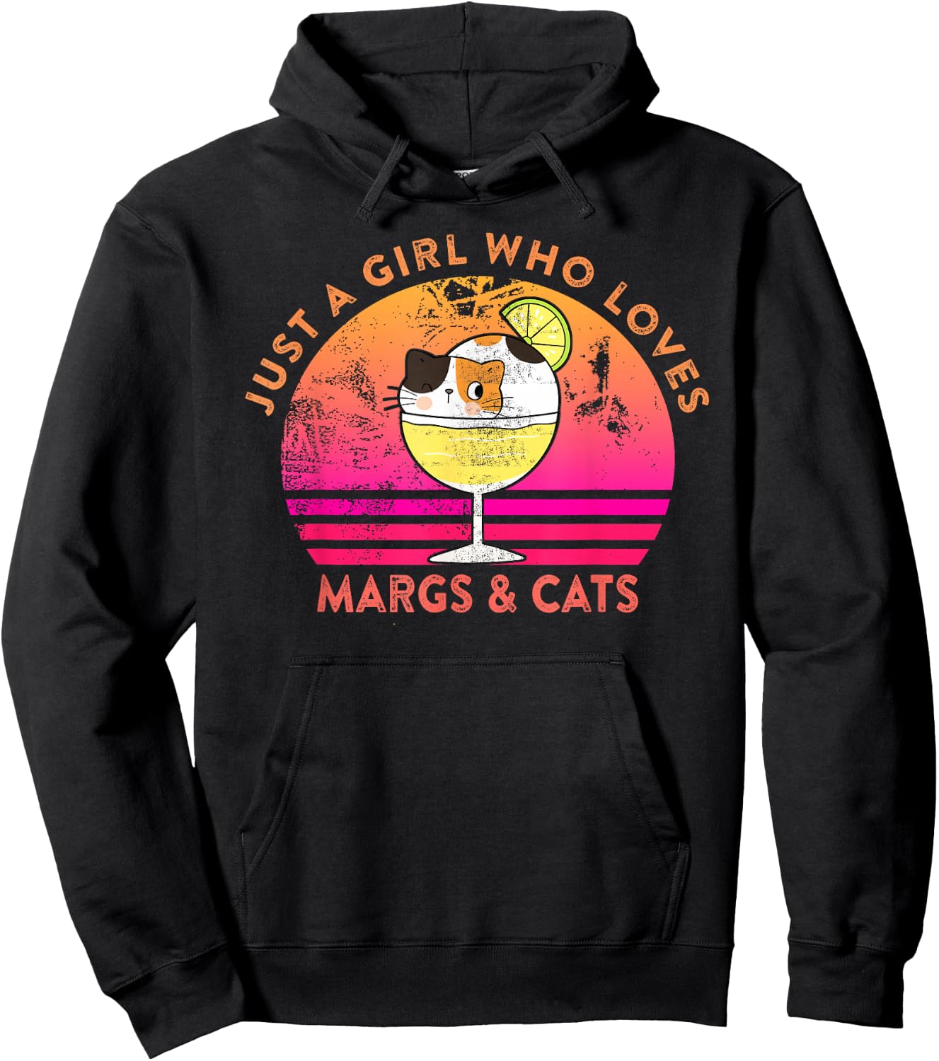 Just a Girl Who Loves Margs and Cats Margarita Cat Meme Hoodie - Hoodie | Black