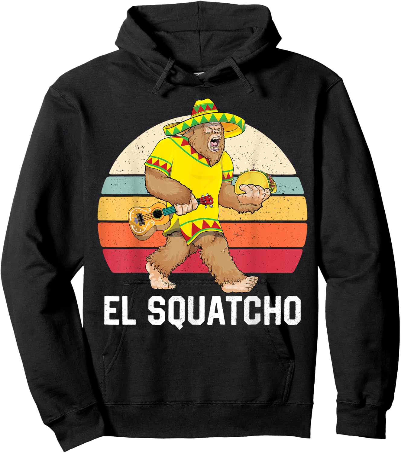 Bigfoot El Squatcho Cinco de Mayo Mexican Poncho Sombrero Hoodie - Hoodie | Black