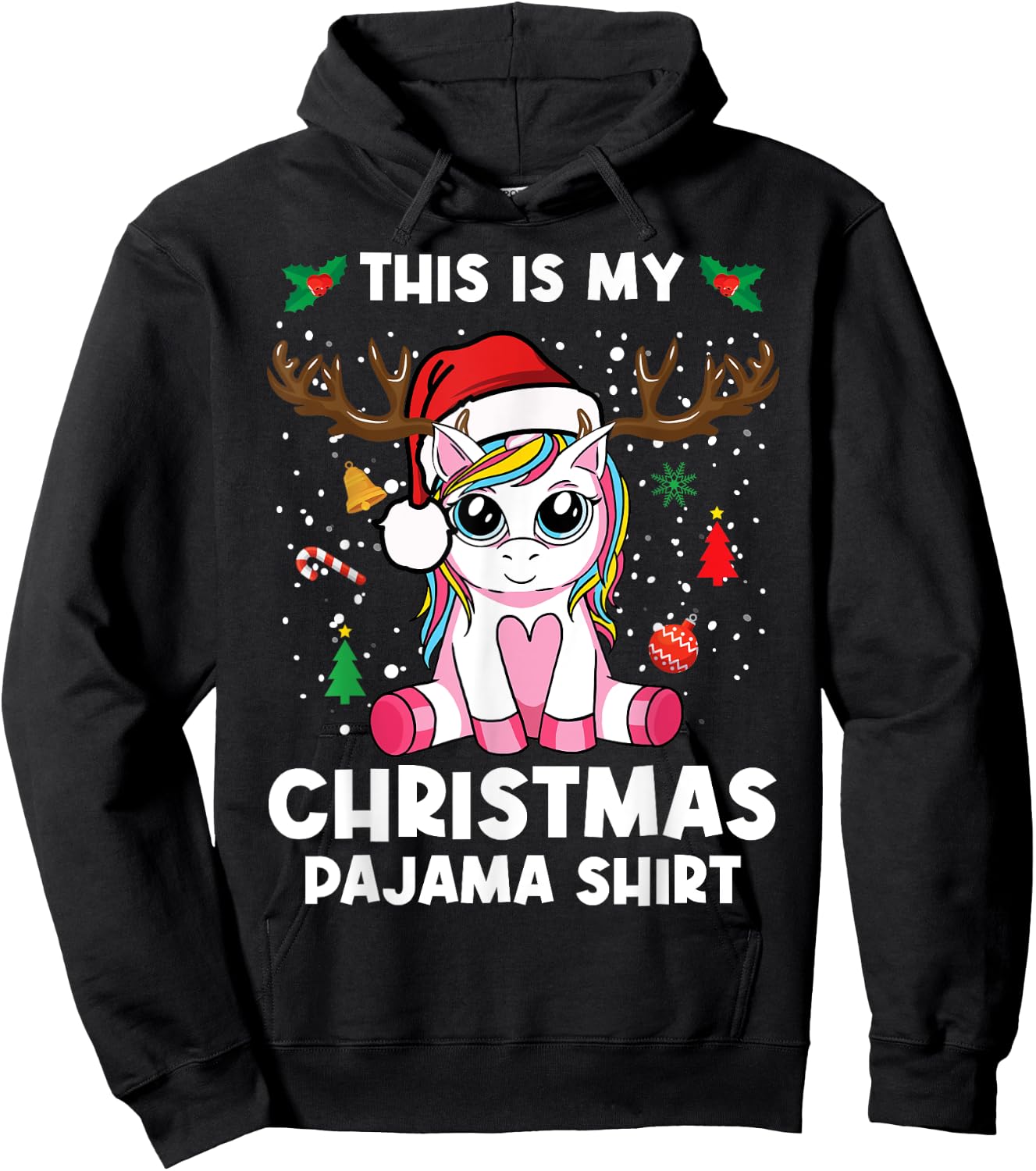 This Is My Christmas Pajama Shirt Girls Unicorn Christmas Hoodie - Hoodie | Black