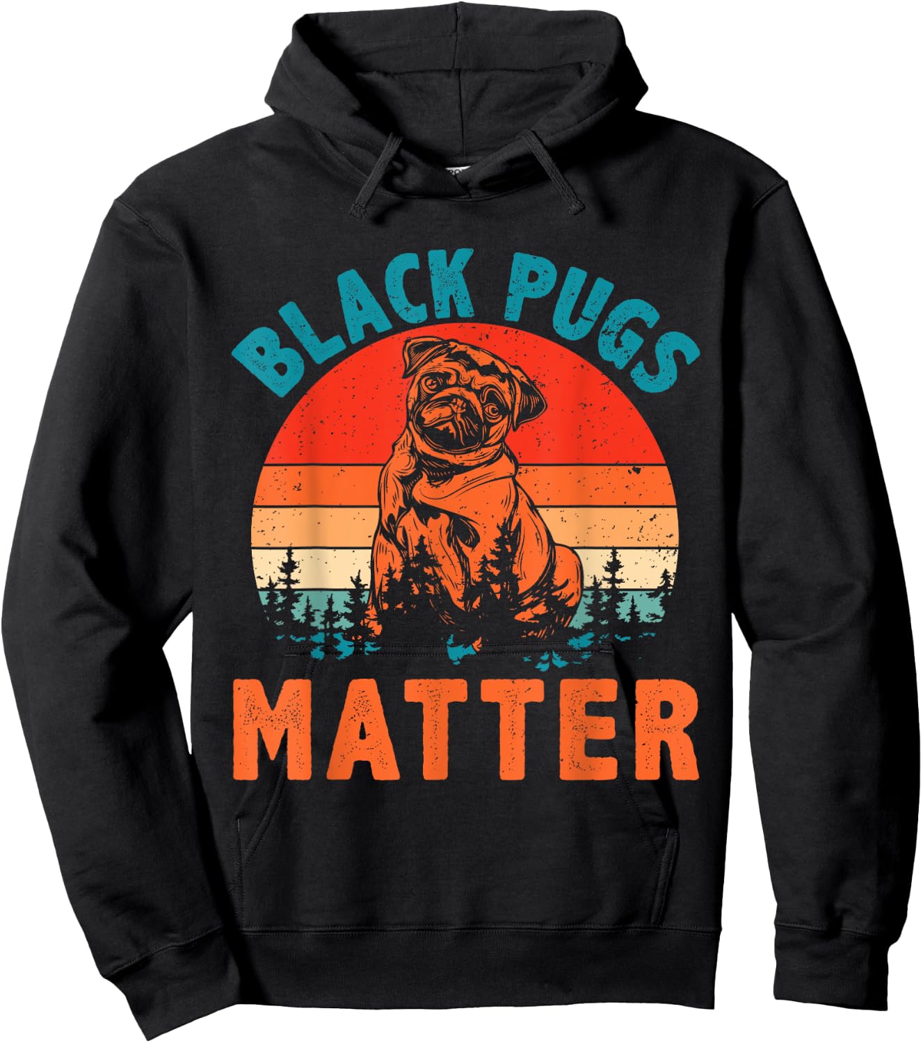 Vintage Retro Black Pugs Matter Funny Pet Dog Lover Women Girls Kids Hoodie - Hoodie | Black