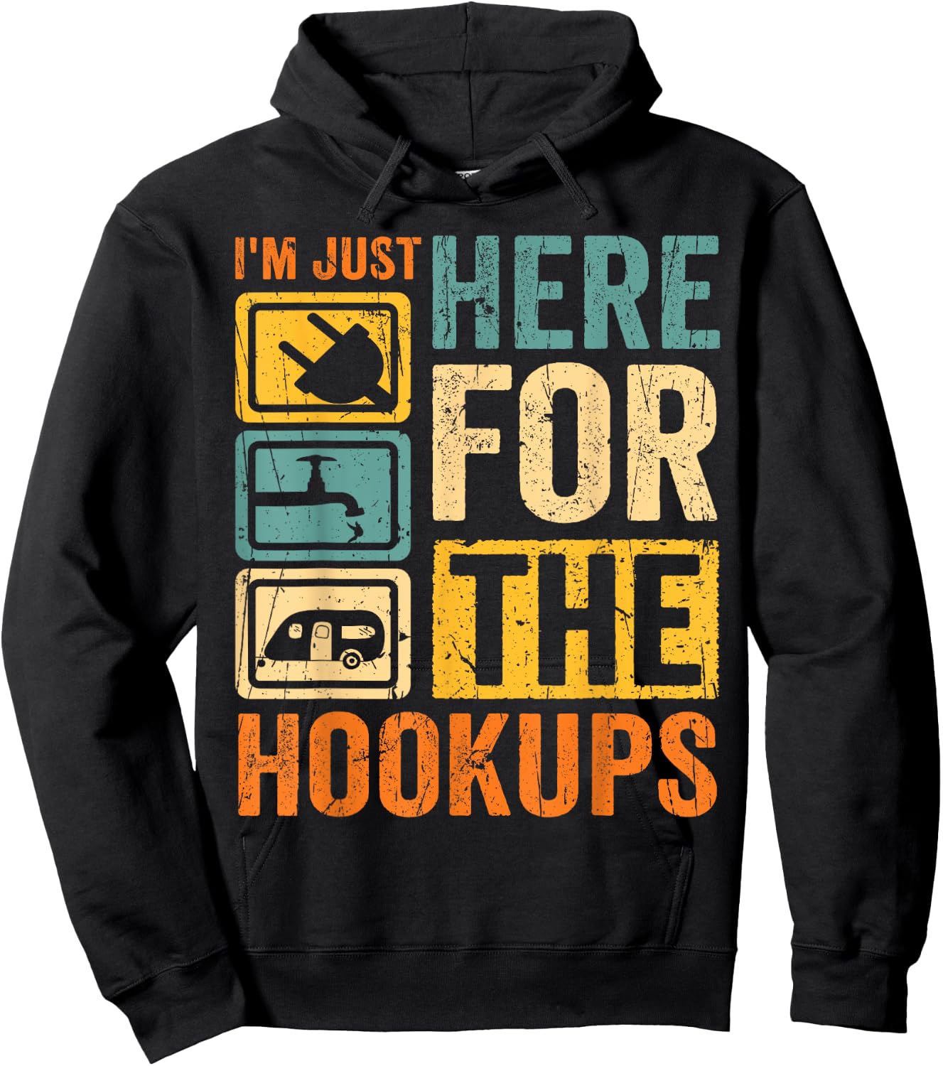 RV Camping Lover Just Here for Hookups Retro Camper Funny Hoodie - Hoodie | Black