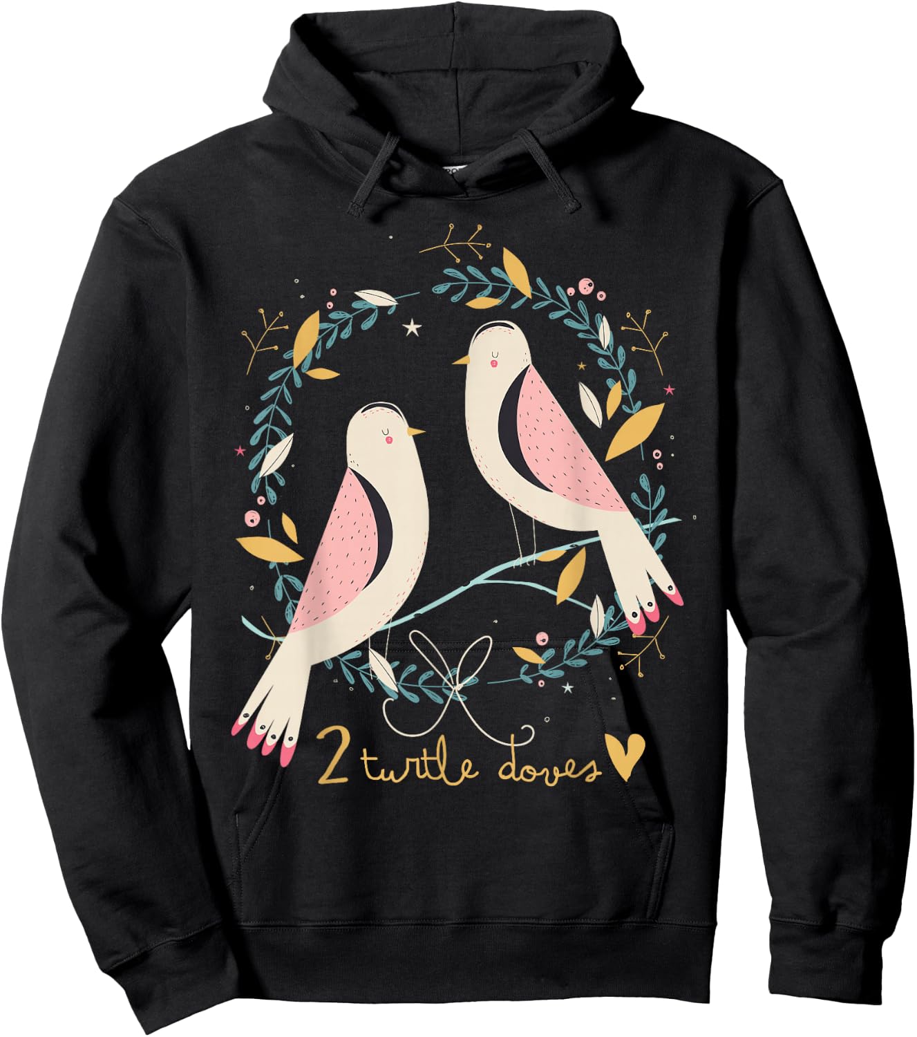 Two Turtle Doves 12 Days Of Christmas Song Coral Rhyme Xmas Hoodie - Hoodie | Black