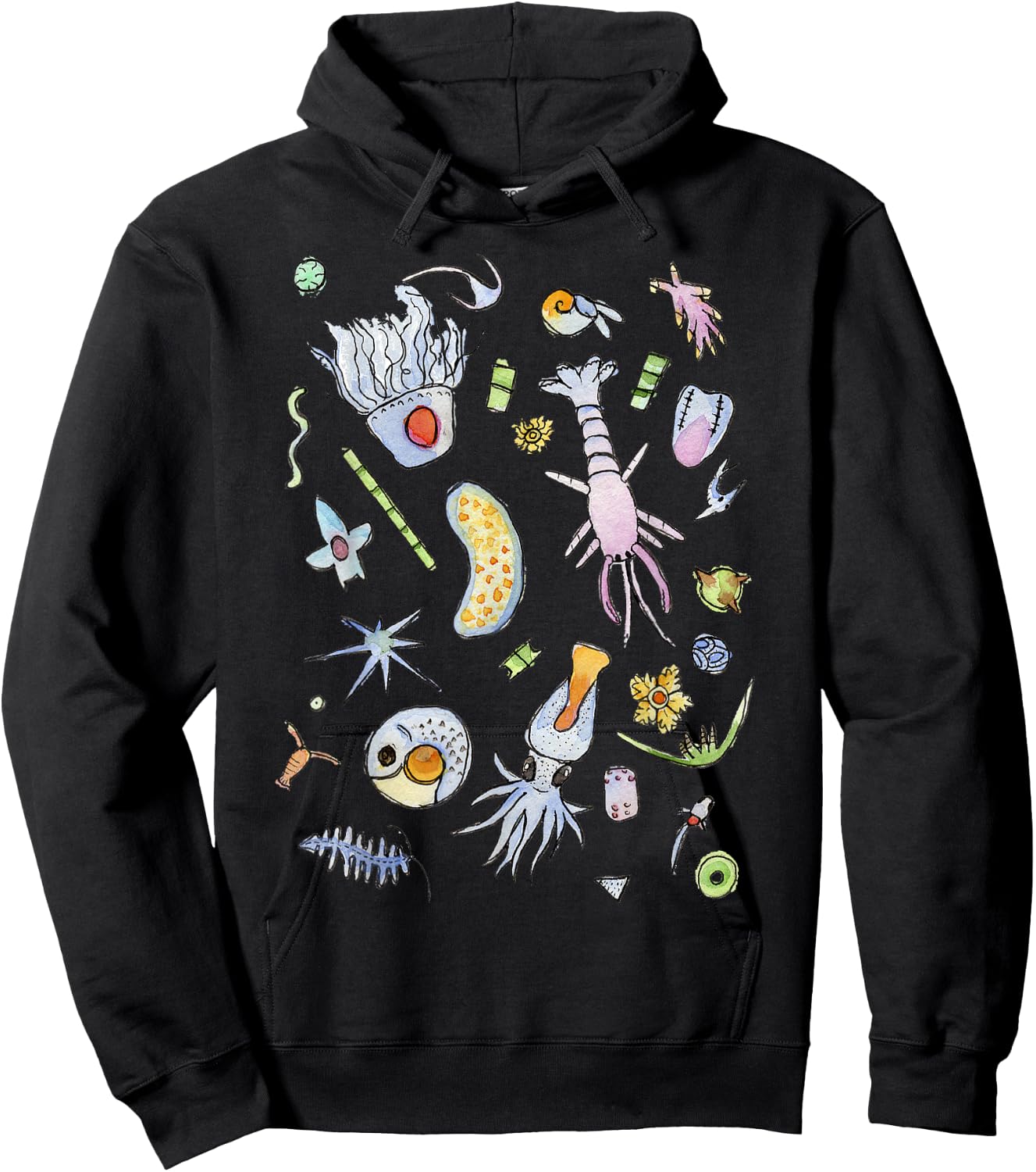 Pastel Ocean Plankton Microbes in Watercolor Hoodie - Hoodie | Black