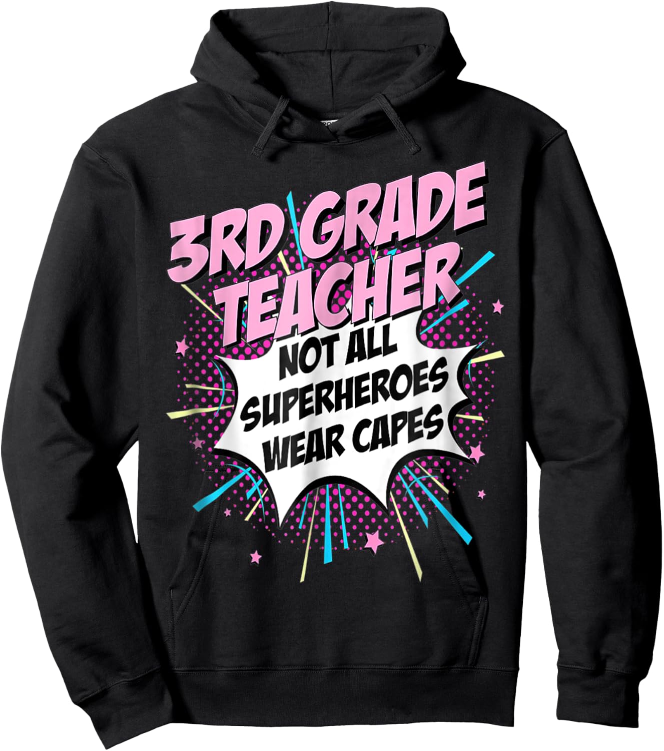 3rd Grade Teacher Superhero Cute Comic Gifts Idea Hoodie - Hoodie | Black
