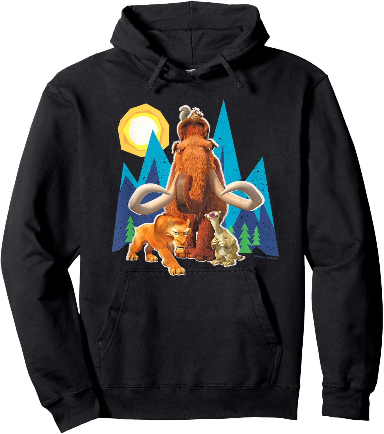Ice Age Manfred Diego Sid and Scrat Cutout Mountains Hoodie - Hoodie | Black