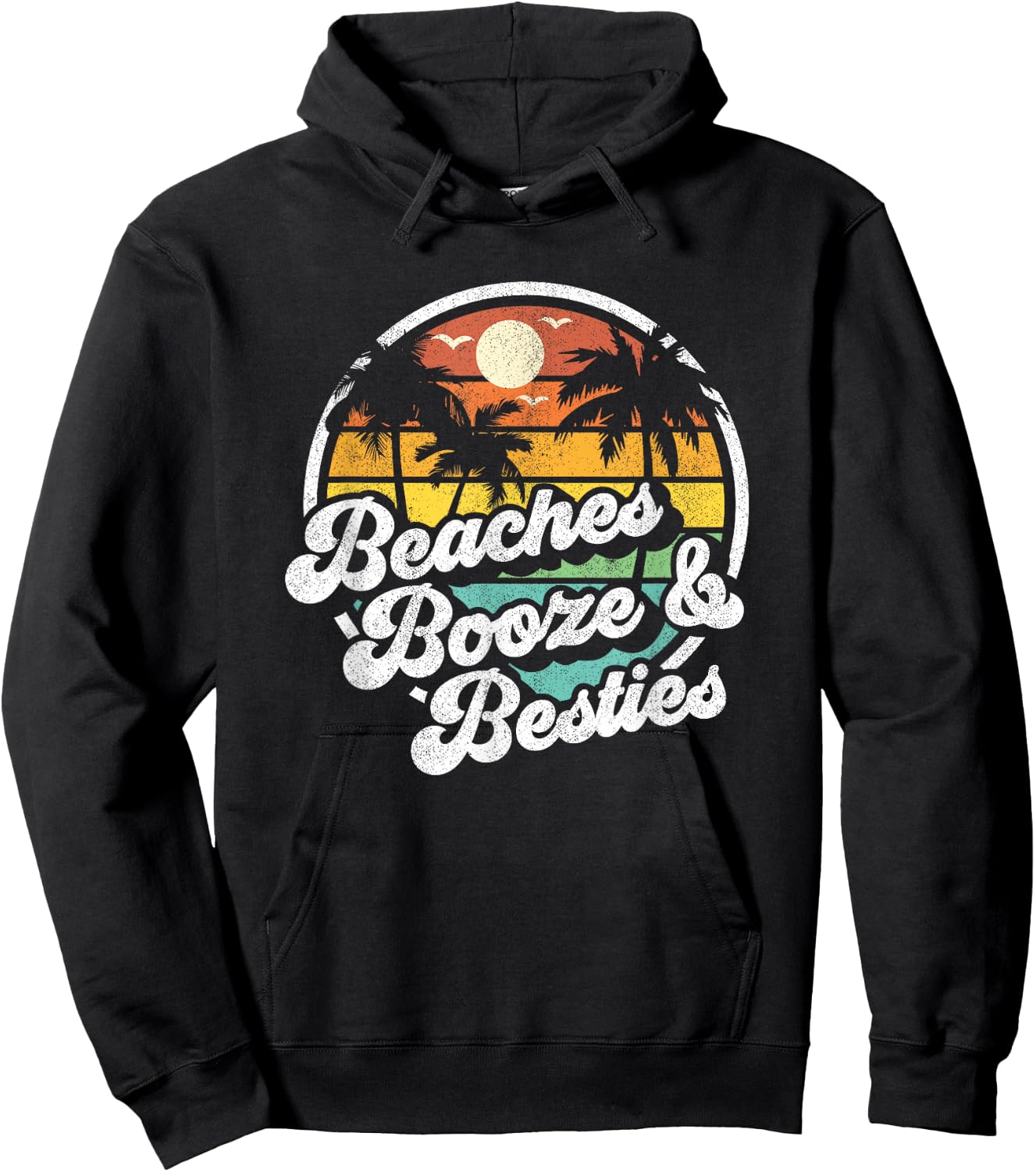 Beaches Booze and Besties Funny Retro 70s Beach Gift Hoodie - Hoodie | Black