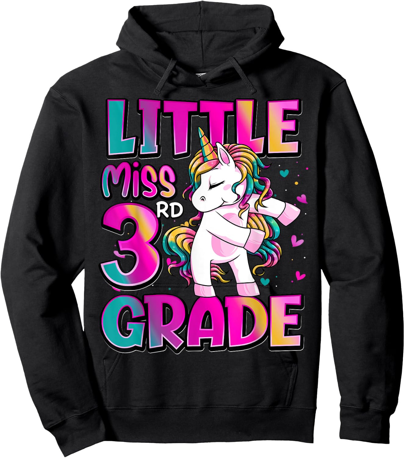 Little Miss 3rd Grade Unicorn Back To School 3rd Grade Girls Hoodie - Hoodie | Black